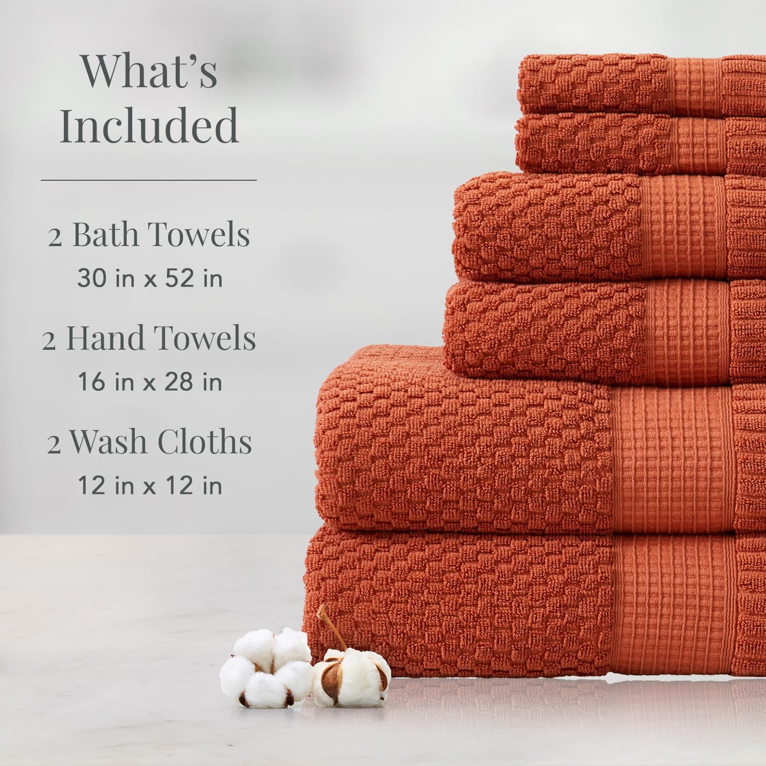 NY Loft 100% Cotton 6-Piece Bath Towel Set | Clay | Oeko-TEX | Quick-Dry | 30" x 52" Bath Towels | 16" x 28" Hand