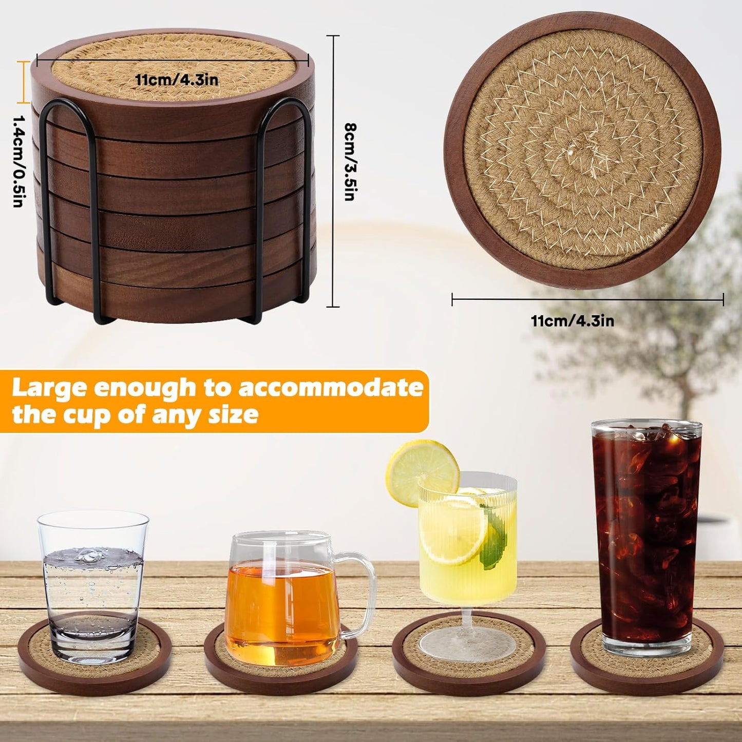 Holder / Wood Coasters for Drinks / Set of 6