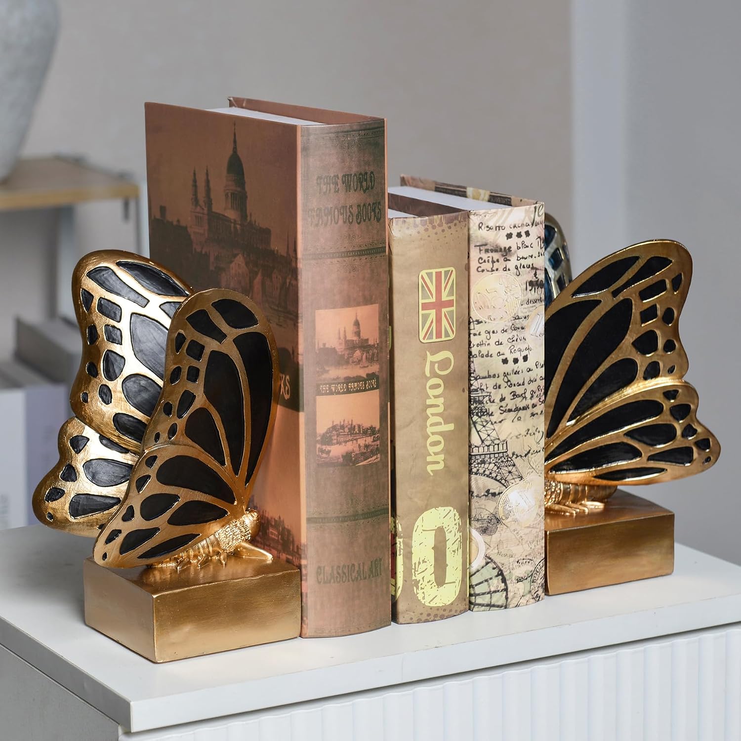 Vintage Brass Butterfly Bookends / Black Brass
