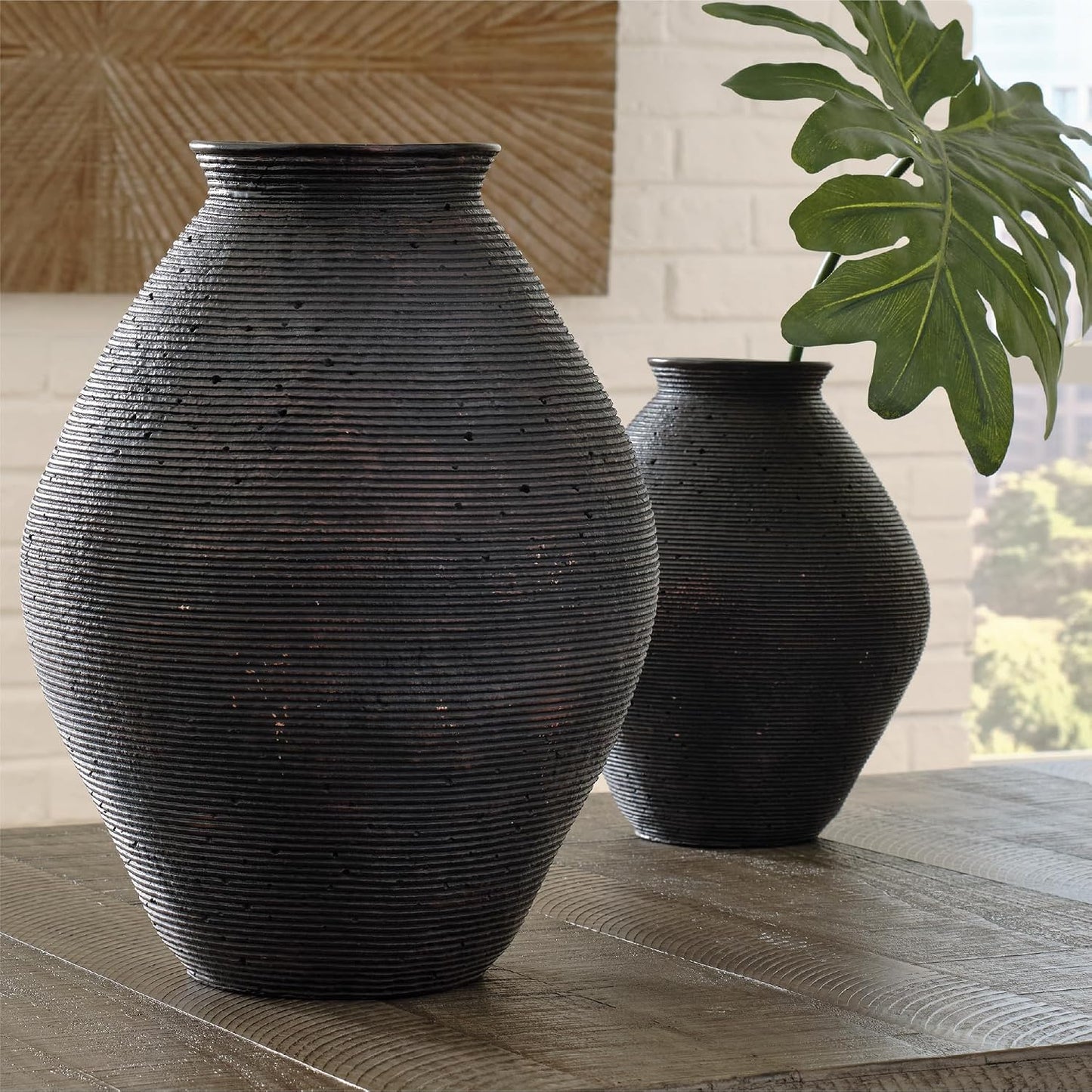 Hannela " Modern Distressed Polyresin Vase / 12 Inch / Dark Brown