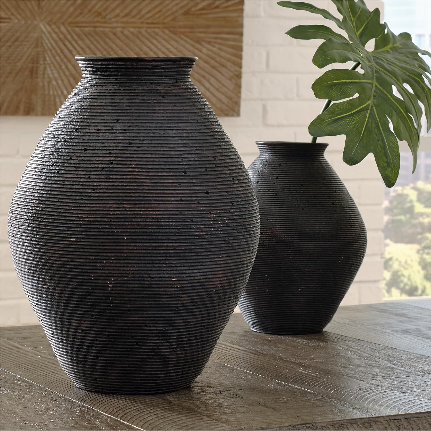 Hannela " Modern Distressed Polyresin Vase / 12 Inch / Dark Brown