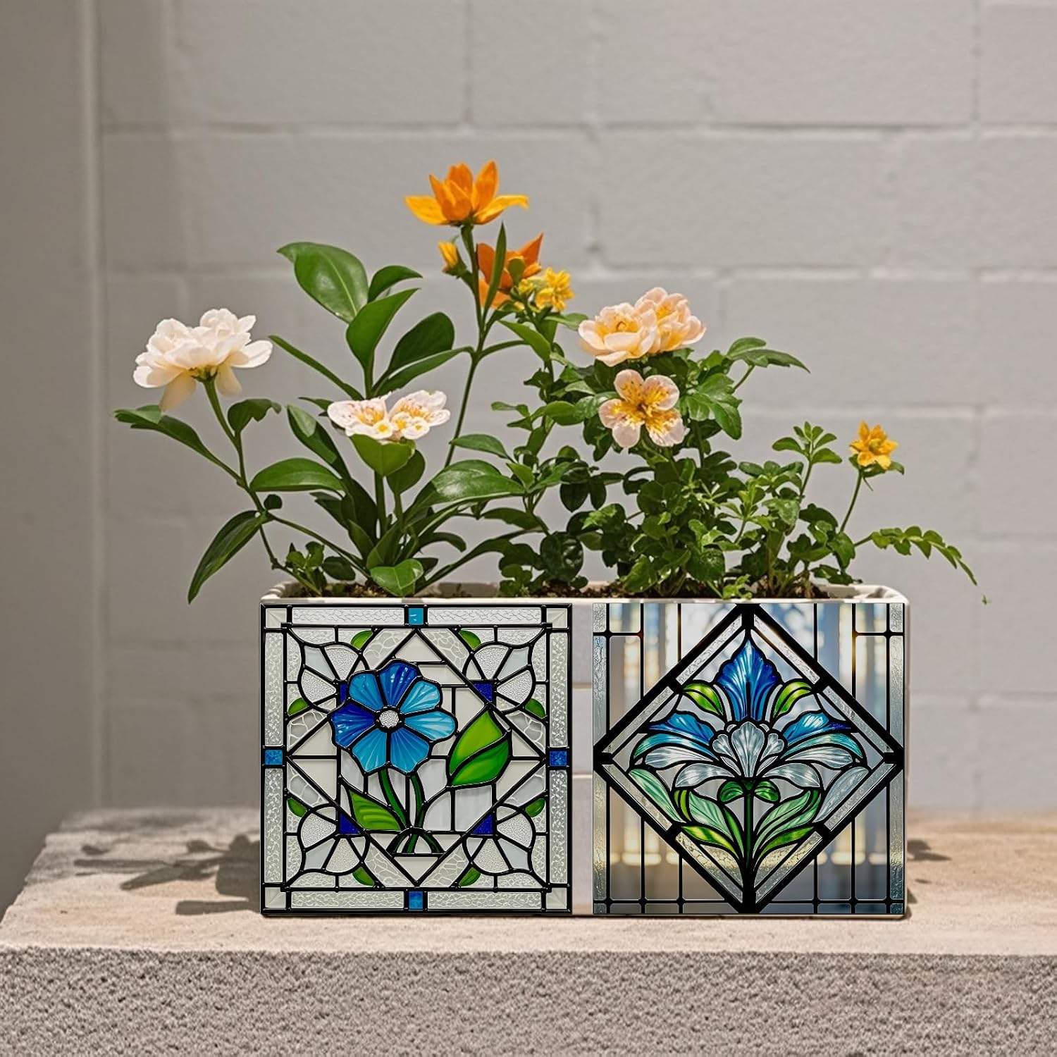 9 Style Wall Stickers Pattern Peel and Stick Wall Tile Sticker / Blue and White Flowers / Set of 36