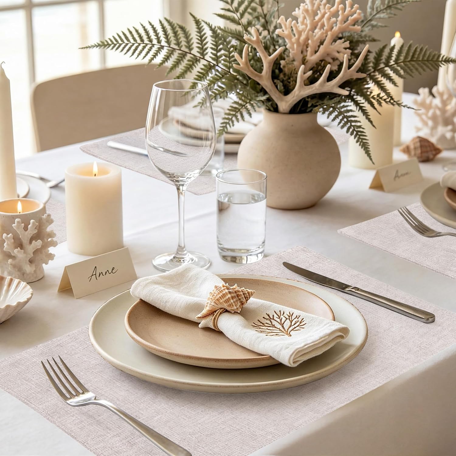 Faux Cotton Linen Placemats Set of 8, Cloth Washable Farmhouse Dining Table Mats for Indoors & Outdoors, Easy to Clean