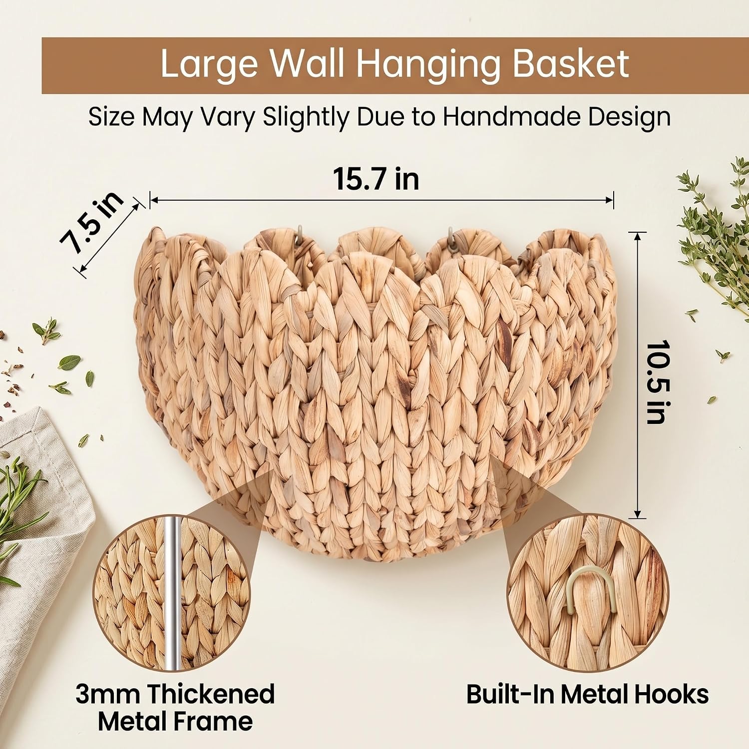 Scalloped Wall Baskets / Water Hyacinth Woven Wall Planter