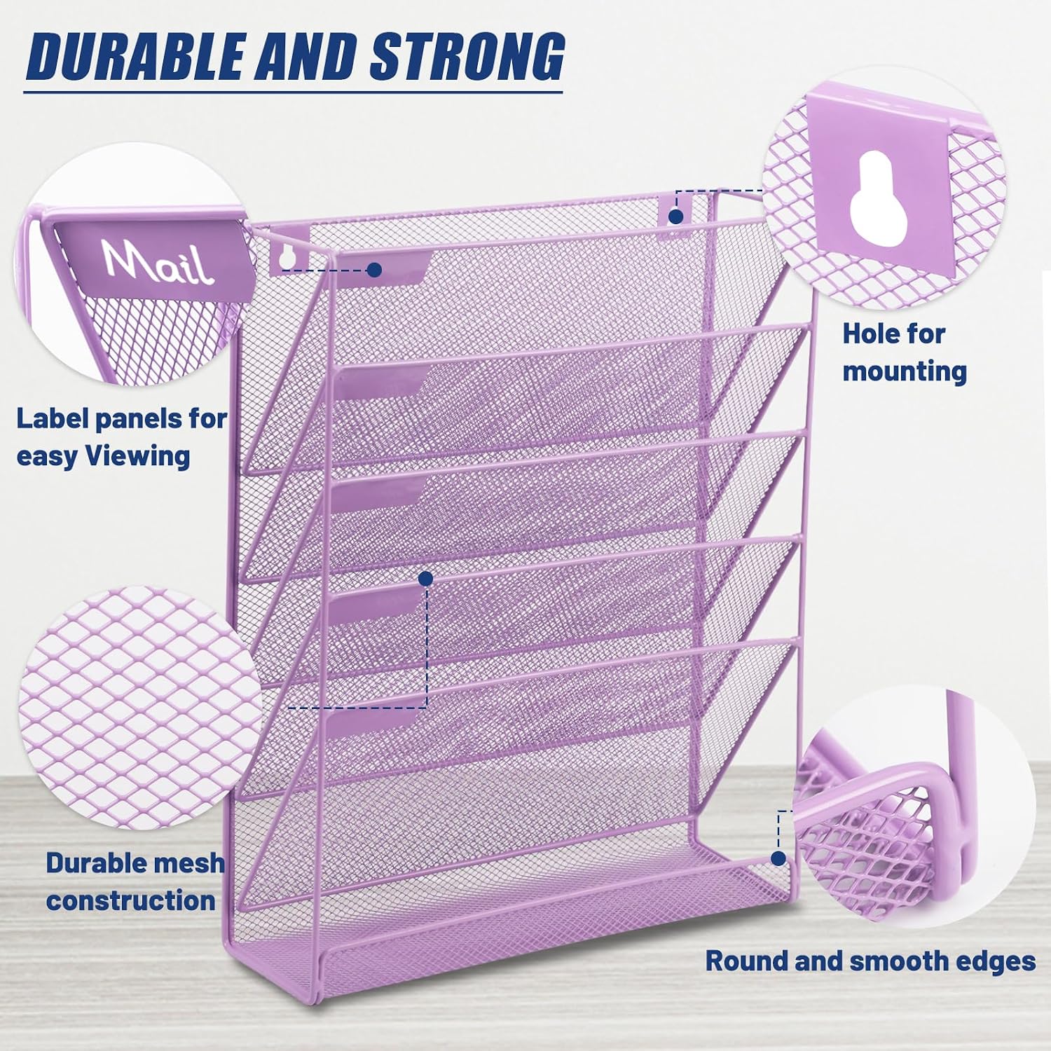 Desk File Organizer Mesh 6 Tier, Hanging Wall Mount Document Organization Stand, Desktop Vertical Mail Paper Folder