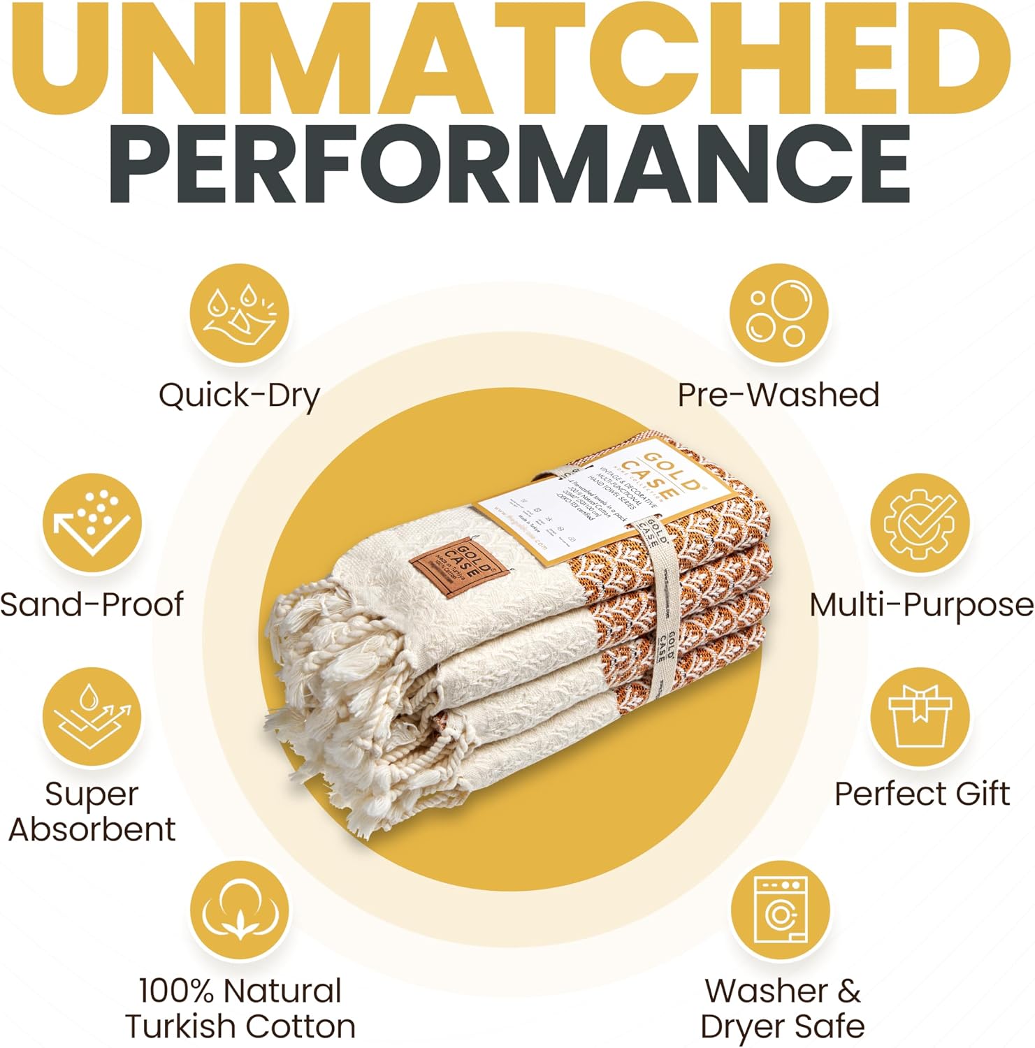 Gold CASE Turkish Hand Towels for Bathroom Set of 4 – 100% Cotton Bathroom Towels – Helen Kitchen Small Towel for Spa