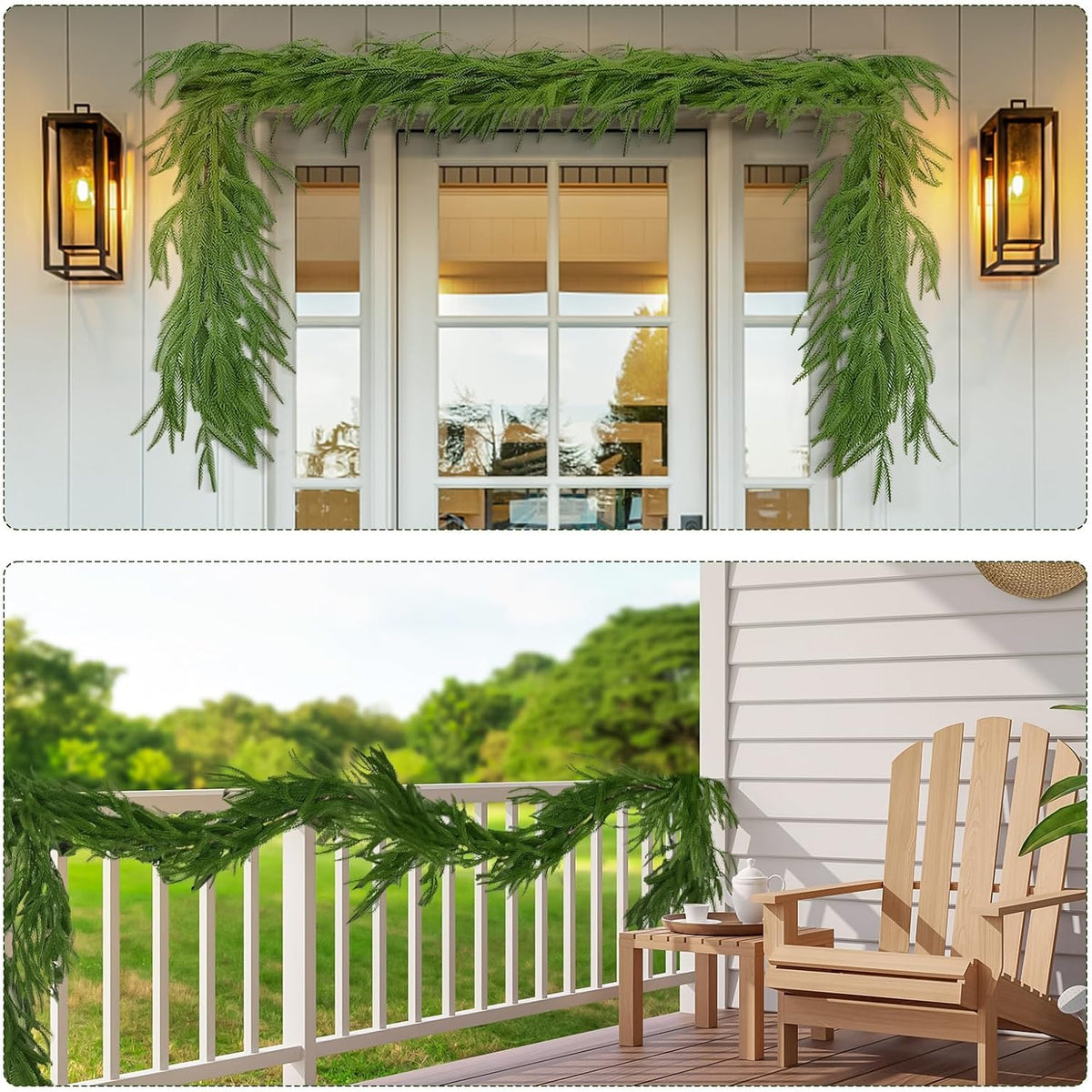 2Pcs 9FT Artificial Norfolk Pine Garland, Real Touch Christmas Garlands | Realistic Faux Greenery Soft Textured Winter