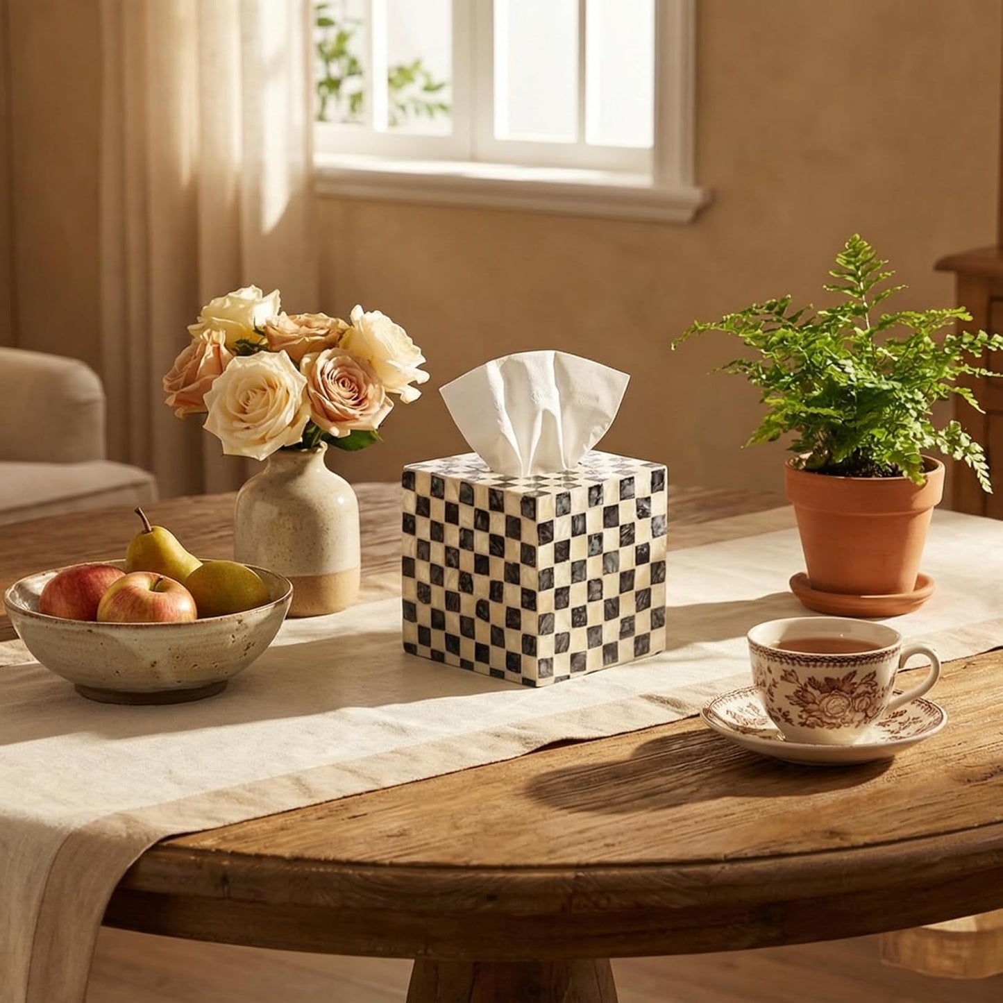 Mother of Pearl Tissue Box Cover / Checkerboard
