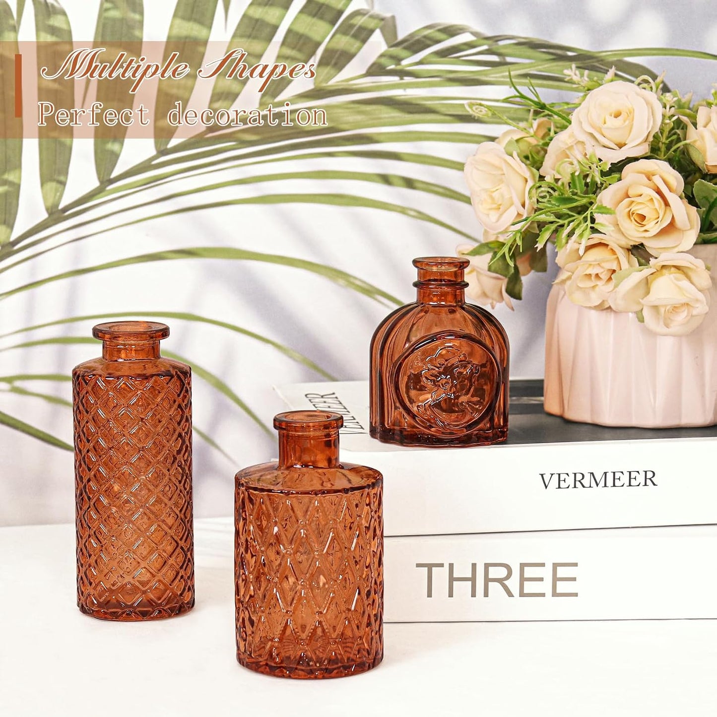 Glass Bud Vase Set / Amber / Clear / Set of 12