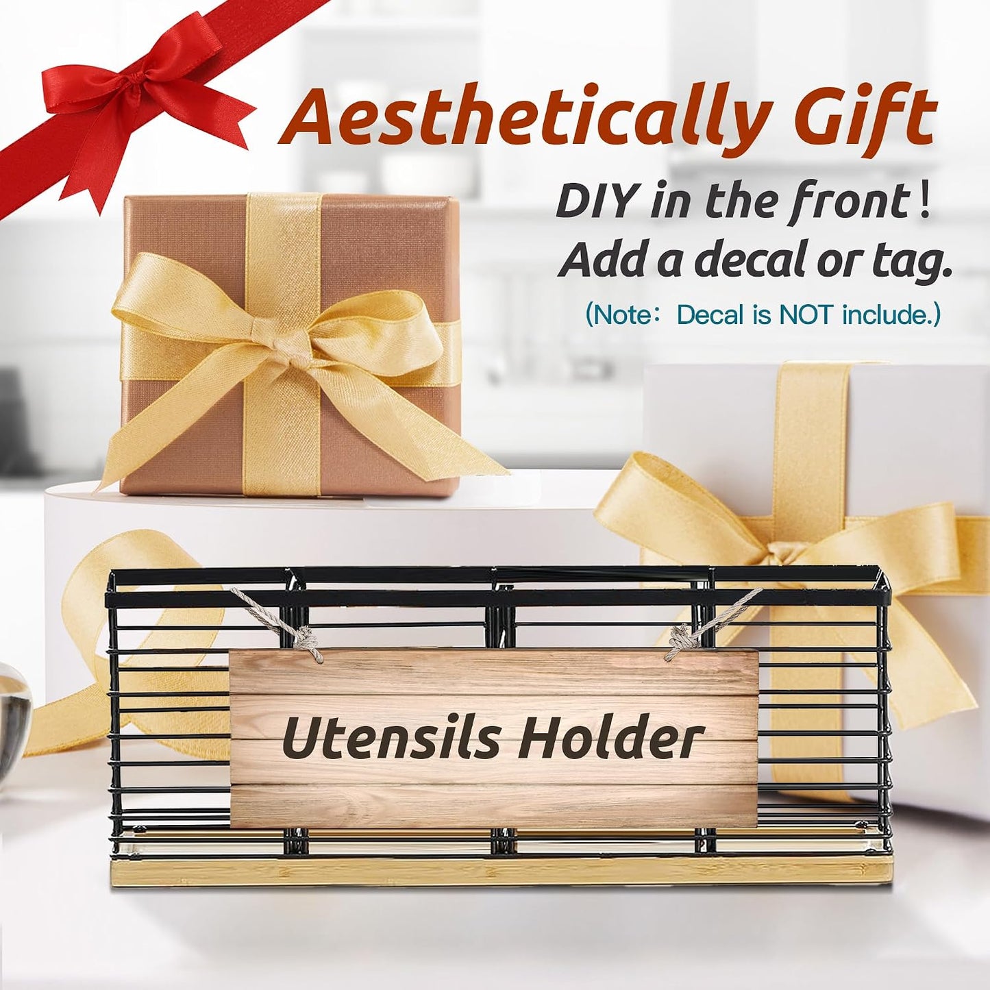 Suli Extra Large Kitchen Utensil Holder Countertop with Removable Divider | Counter&Wall Mounted,Hold 40
