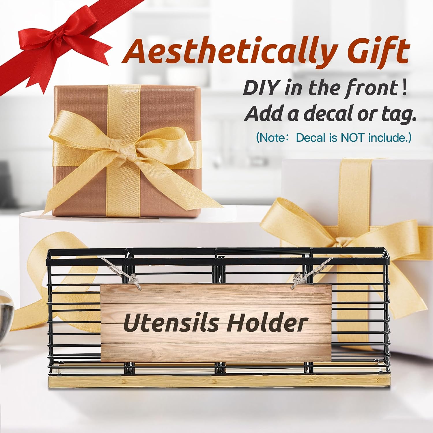 Suli Extra Large Kitchen Utensil Holder Countertop with Removable Divider | Counter&Wall Mounted,Hold 40
