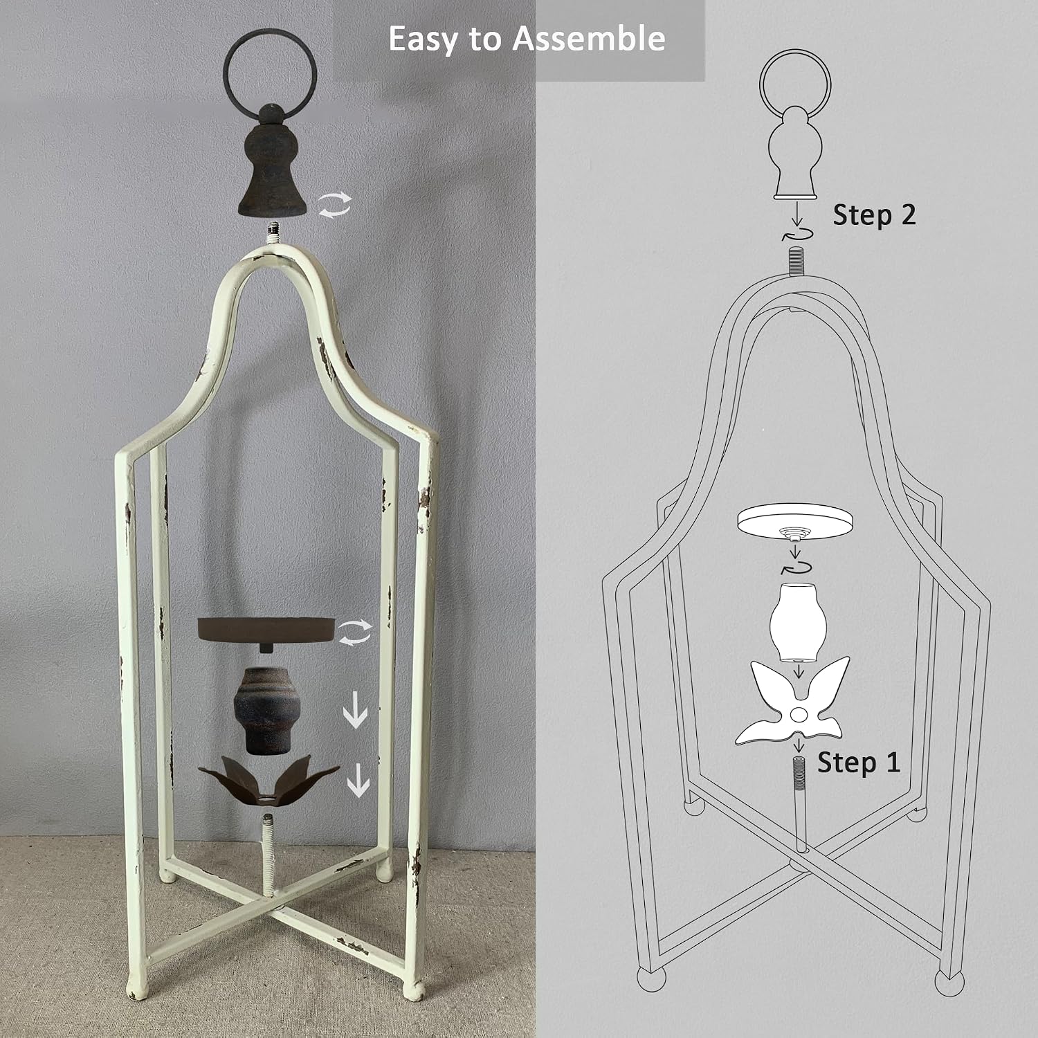 12.5" & 16.5" Timeless Cozy Decorative Lanterns Set of 2, Handcrafted Metal Iron Candle Holders, Farmhouse Elegance
