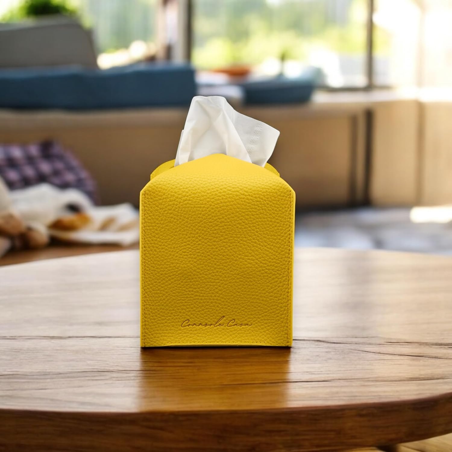 PU Leather Tissue Box Holder / Classic-textured Yellow / Set of 2