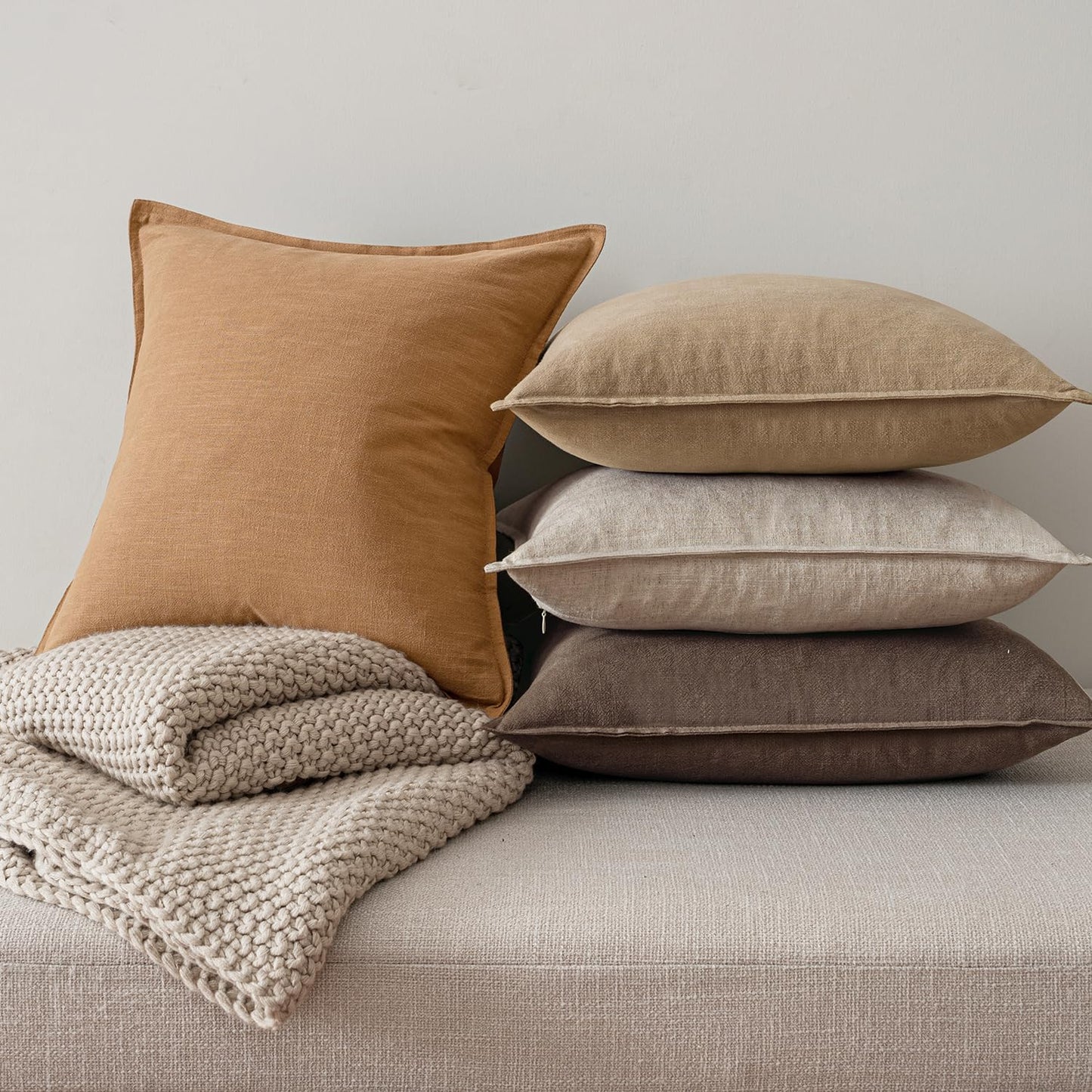 Linen Pillow Covers Decorative Natural Fall Throw Pillow Covers / 18 x 18 / Neutral Brown / Set of 4