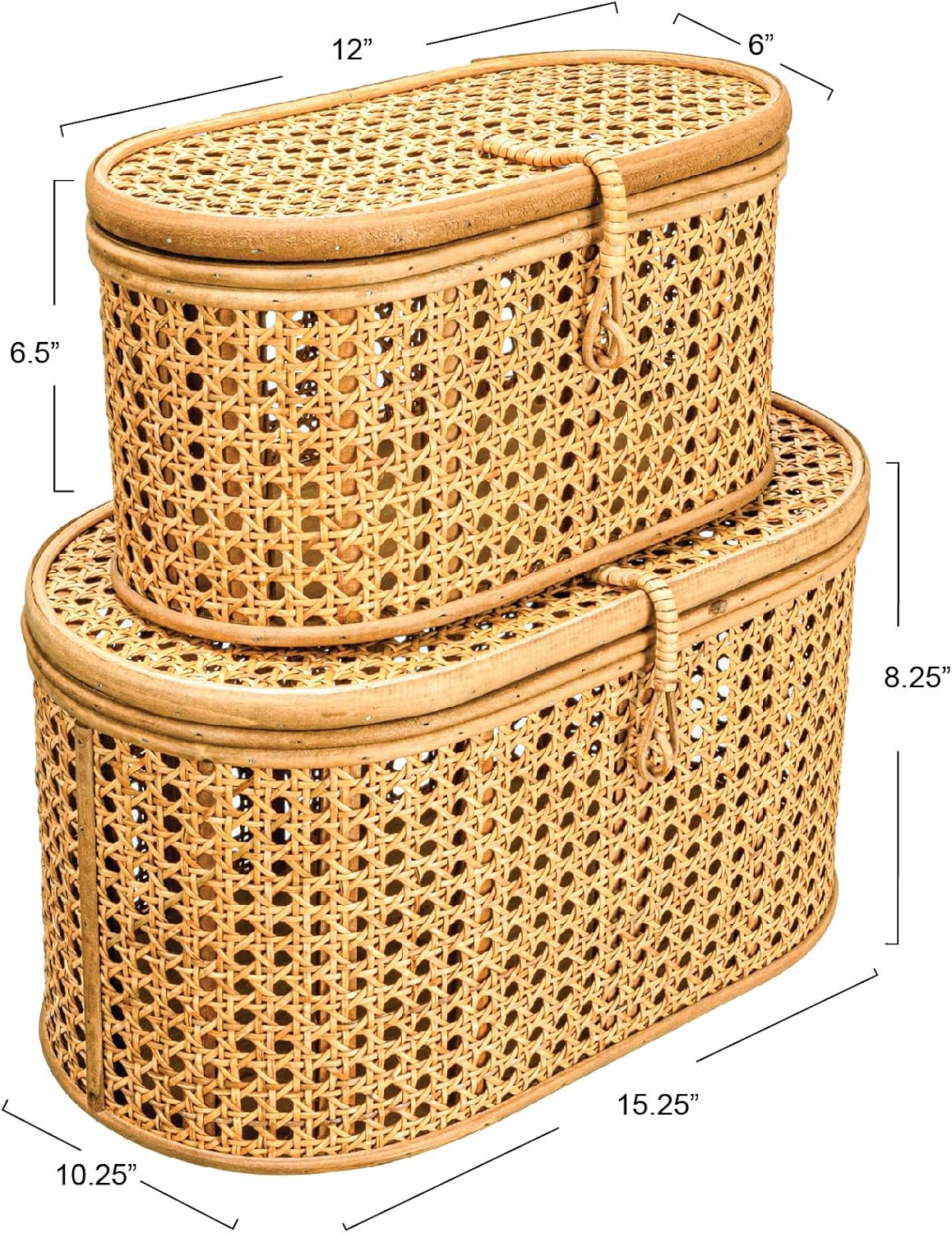 Modern Decorative Oval Woven Rattan Storage Boxes / Natural / Set of 2
