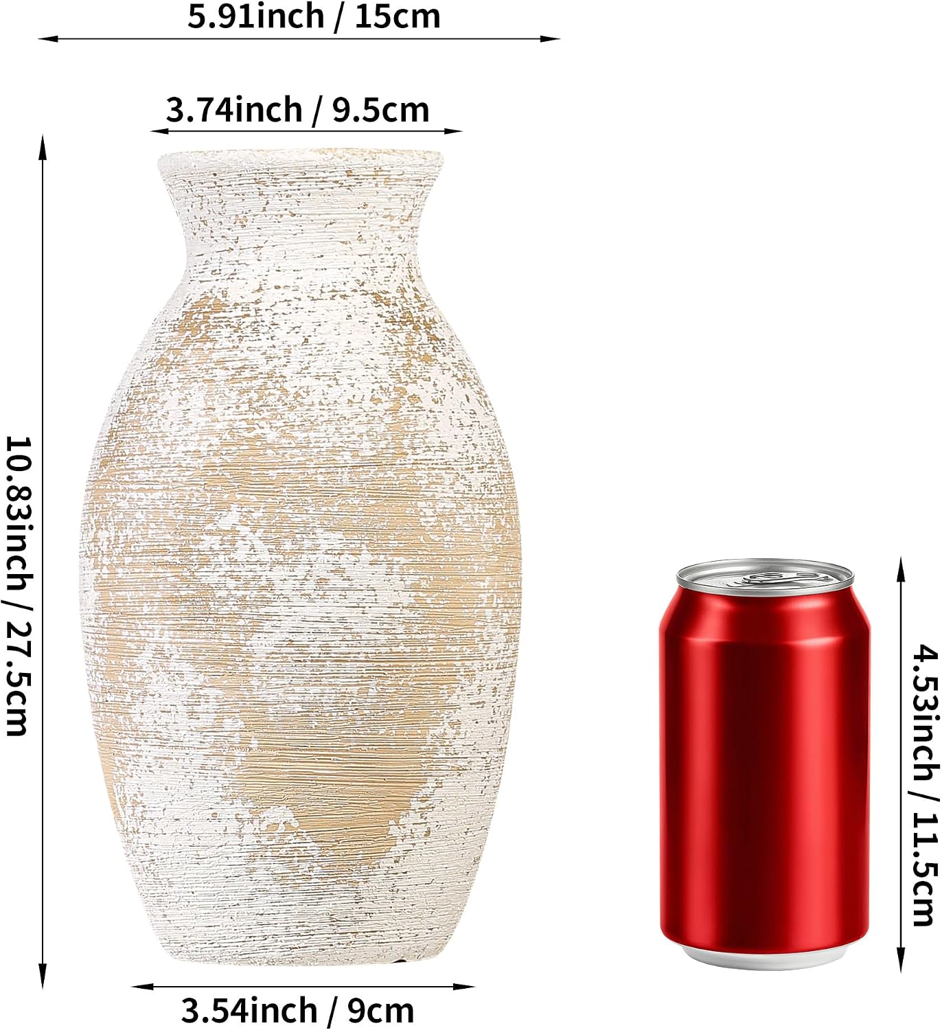 Ceramic Vase / Farmhouse Rustic Pottery Vases / Apricot / White / 11 Inch