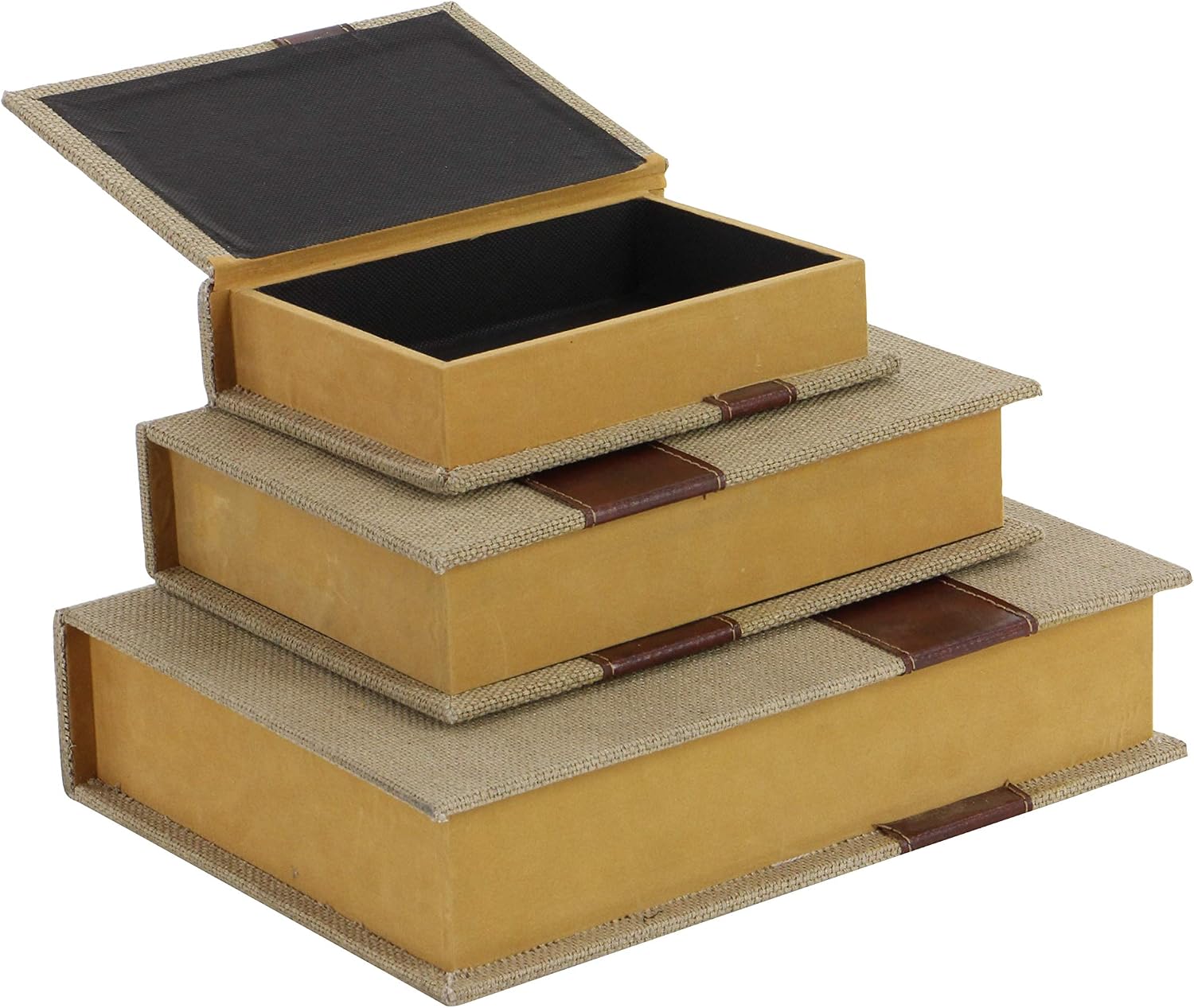 Linen Fabric Decorative Box Faux Storage Book Book Shaped Boxes / Brown / 15", 12", 9"H / Set of 3