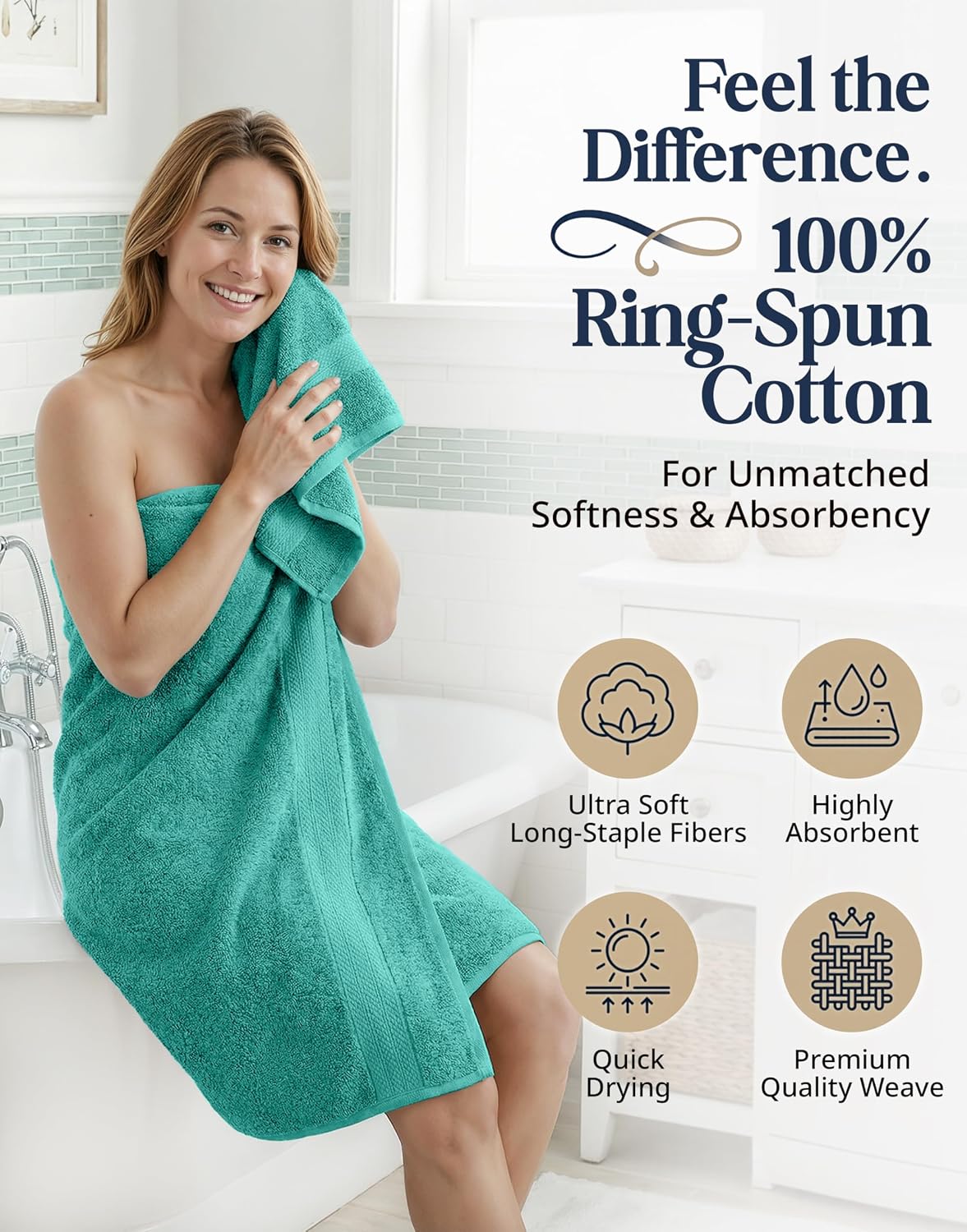 LANE LINEN Towel Set 6 Piece Soft Absorbent Quick Dry 100% Cotton - Teal | Towels And Washcloths - Terry Weave Comfort