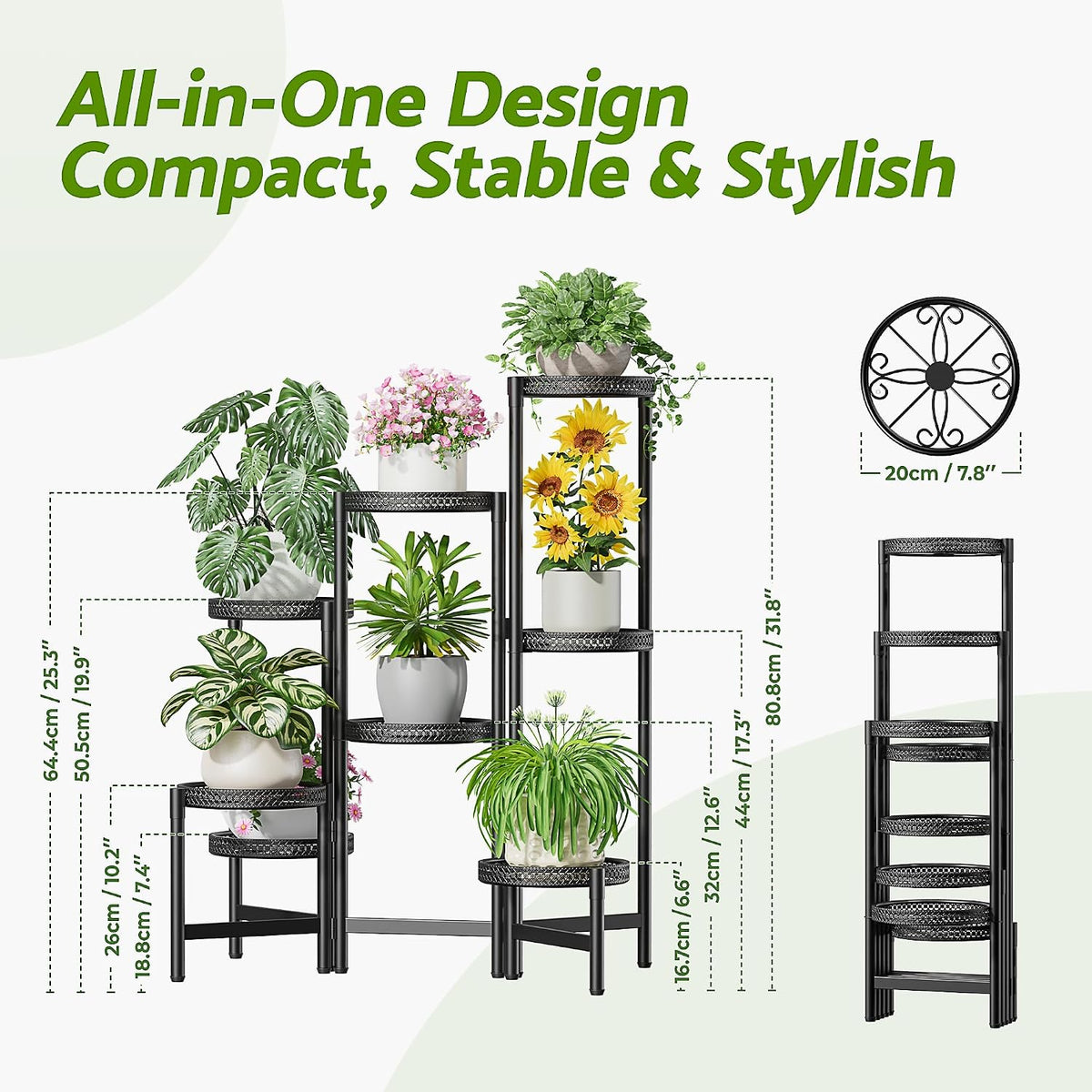 Black Stand Plants, 8-Tier Metal Plant Stands for Outdoor Indoor Plants,Heavy Duty Flower Pot Stands for Multiple