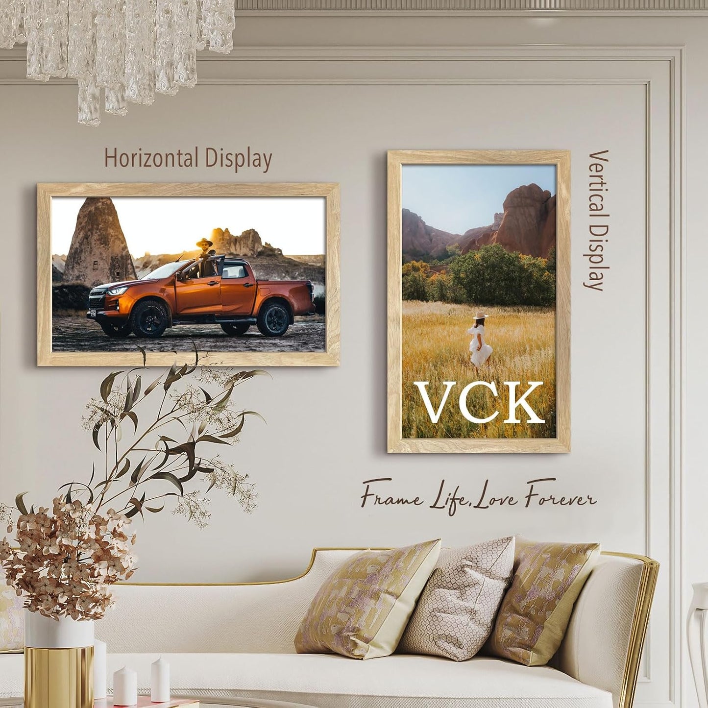 VCK 14x24 Picture Frame Set of 3, Natural Solid Wood, Wall Hanging | Wide Border, Light Woodgrain, Shatterproof