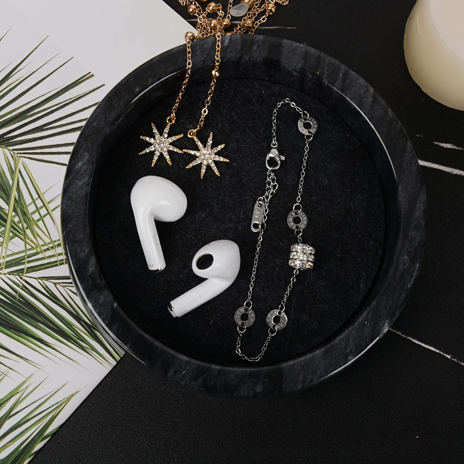 Small Round Marble Tray / Black / 4.8 Inch
