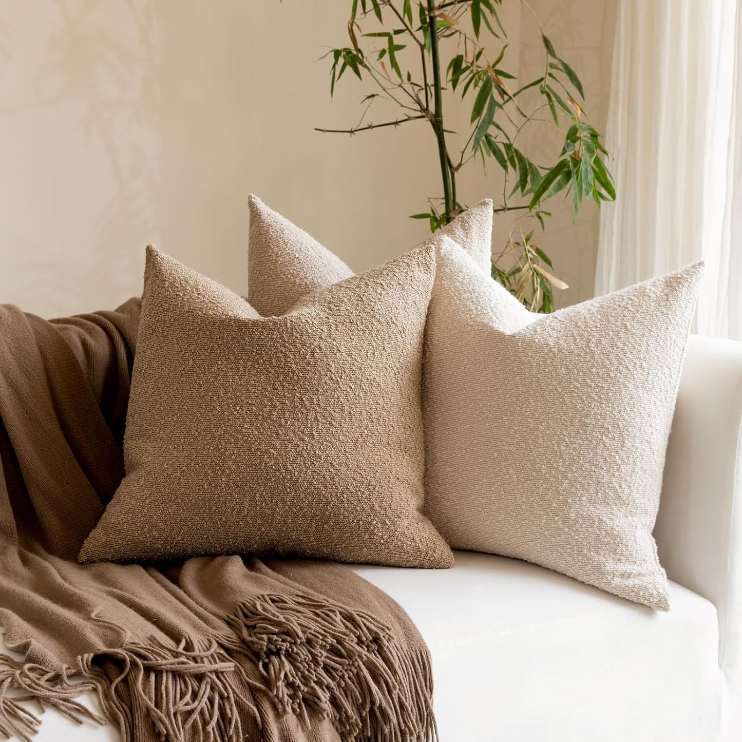 Boucle Throw Pillow Covers / Camel / 18 x 18 / Set of 2