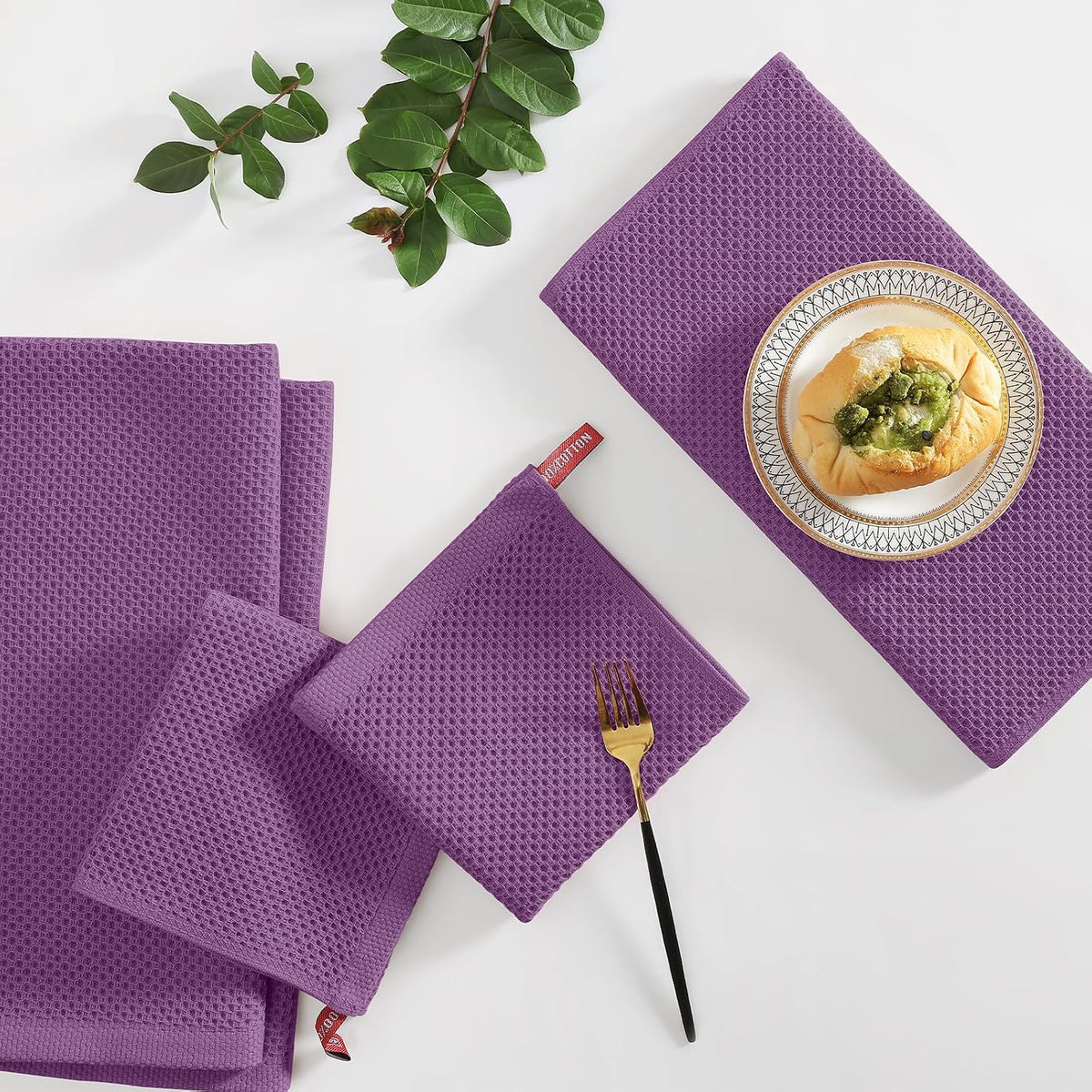 Homaxy 8 Pack 100% Cotton Kitchen Towels and Dishcloths Set, Purple | 12 x 12 Inches and 13 x 28 Inches Kitchen Towels