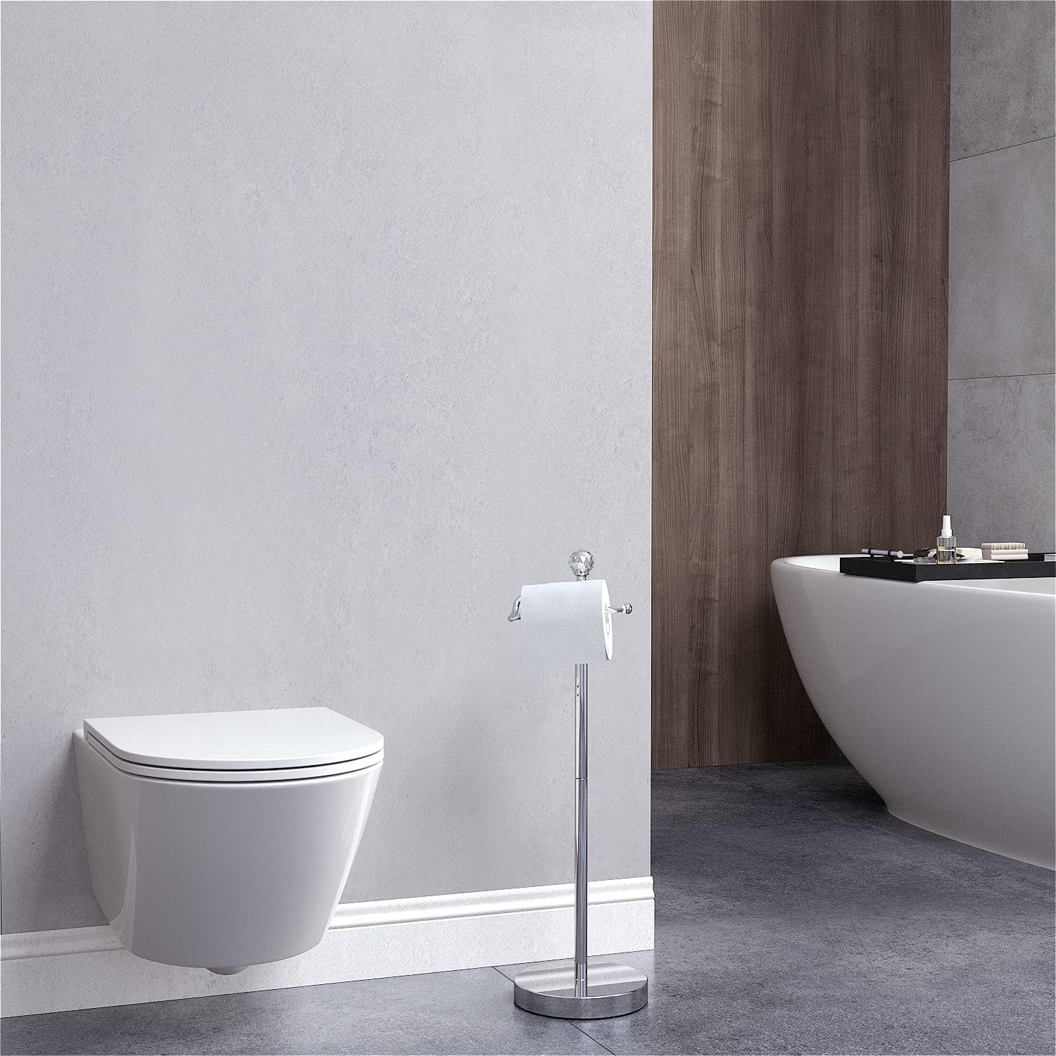 ROLABAM Toilet Paper Holder Stand (with Reserve Function) Free Standing Toilet Paper Holder for Bathroom Total Height