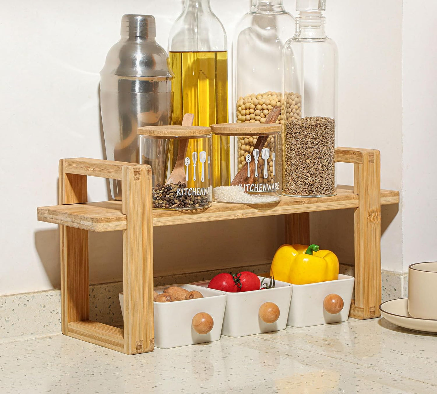 Small Adjustable Desk Bookshelf Organizer / Bright Bamboo