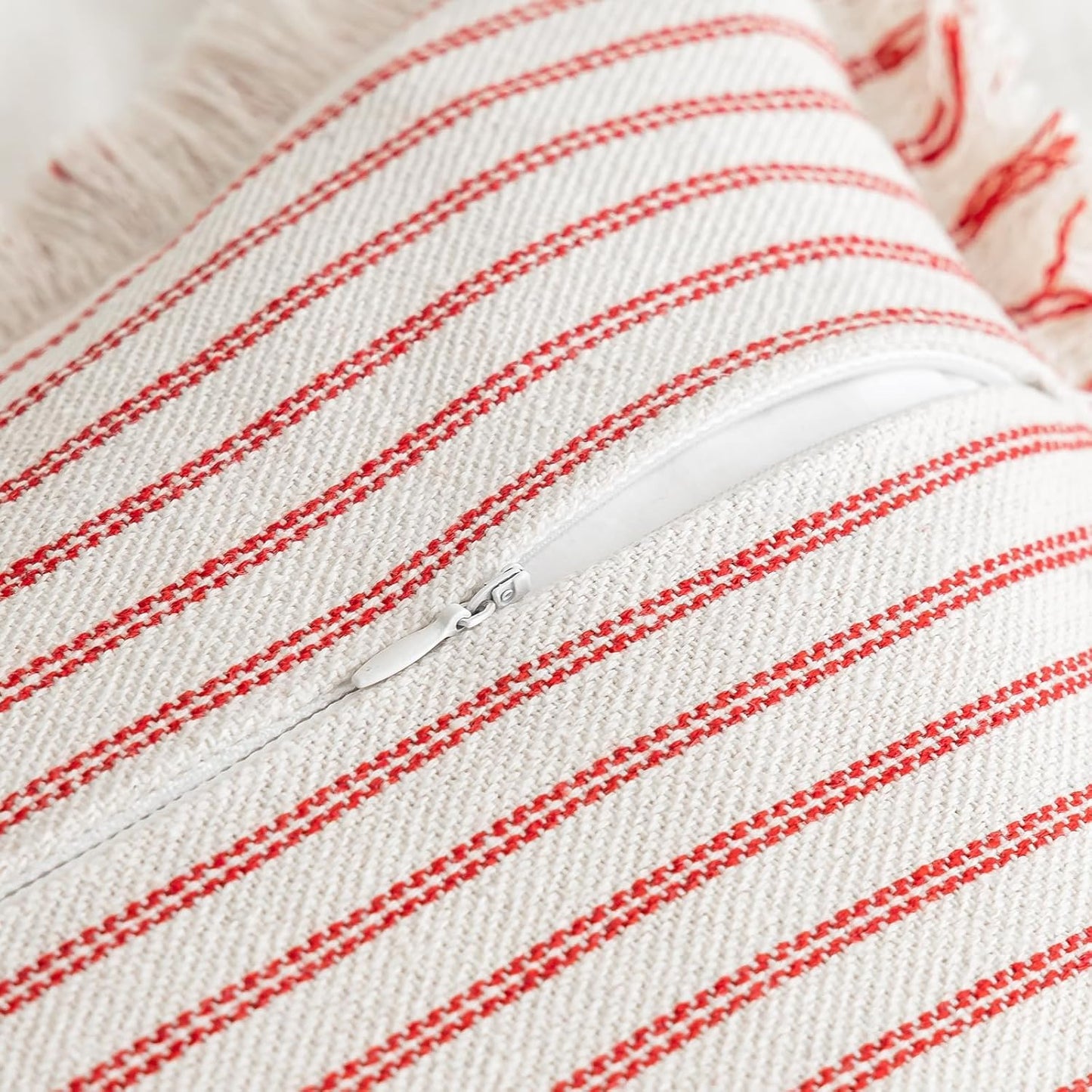 Throw Pillow Covers Striped Fringe Pillow Cover Farmhouse Cushion Covers / Red / 20 x 20 / Set of 2