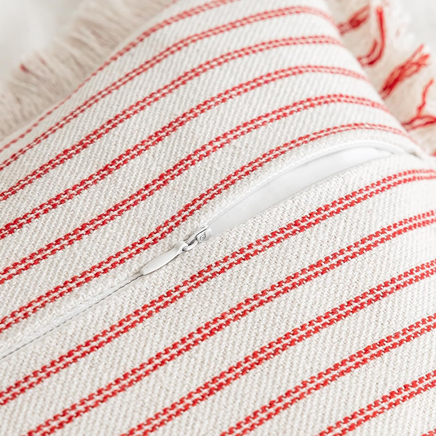 Throw Pillow Covers Striped Fringe Pillow Cover Farmhouse Cushion Covers / Red / 20 x 20 / Set of 2