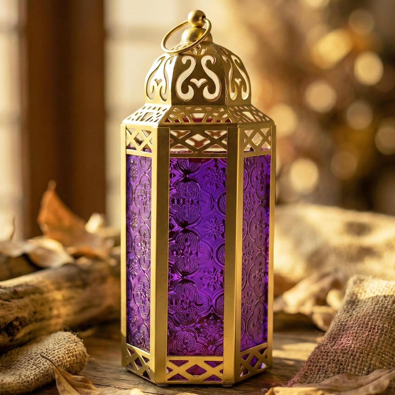 Vela Lanterns Decorative Indoor Candle Holder, Gold Purple, M, 3-PK | Ramadan Lanterns for Home, Purple Whimsigoth