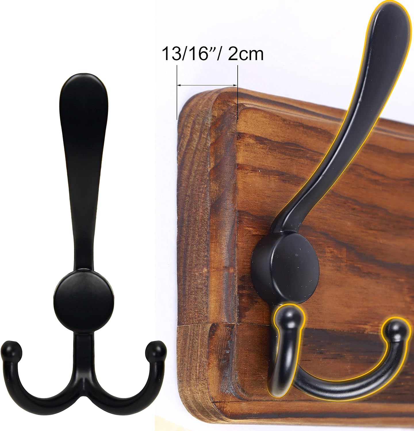 Rustic Wall Mounted Coat Rack / 1 Item-5 Hooks / Brown Plate & Black Hook