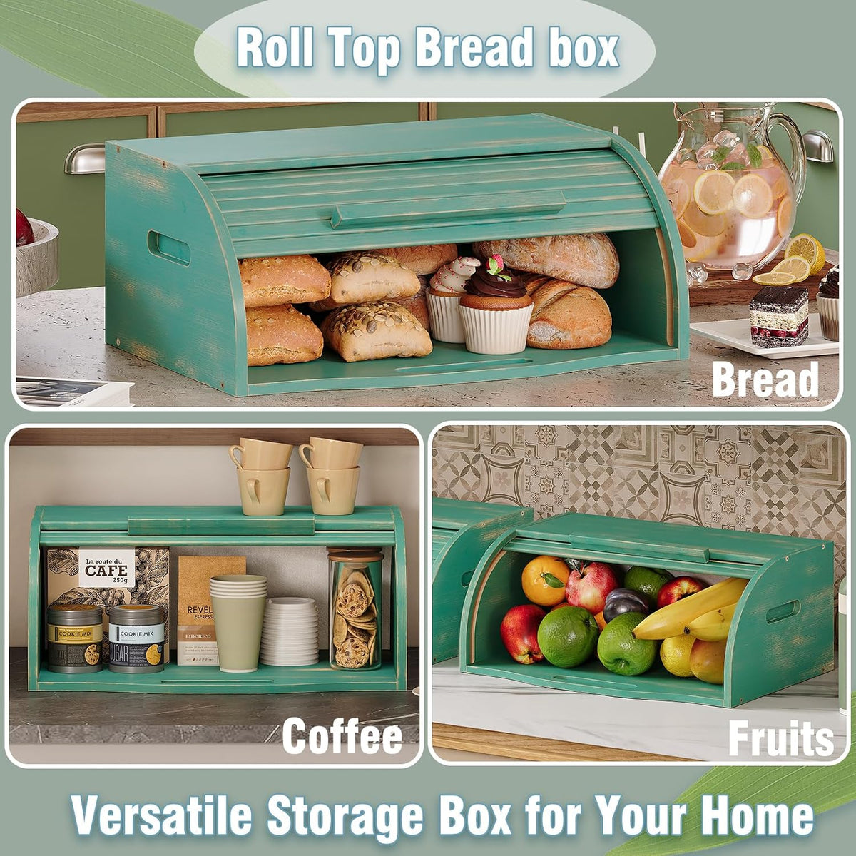 Trironsun Bamboo Roll Top Bread Box for Kitchen Countertop Large Capacity Bread Storage Bin Wooden Bread Storage