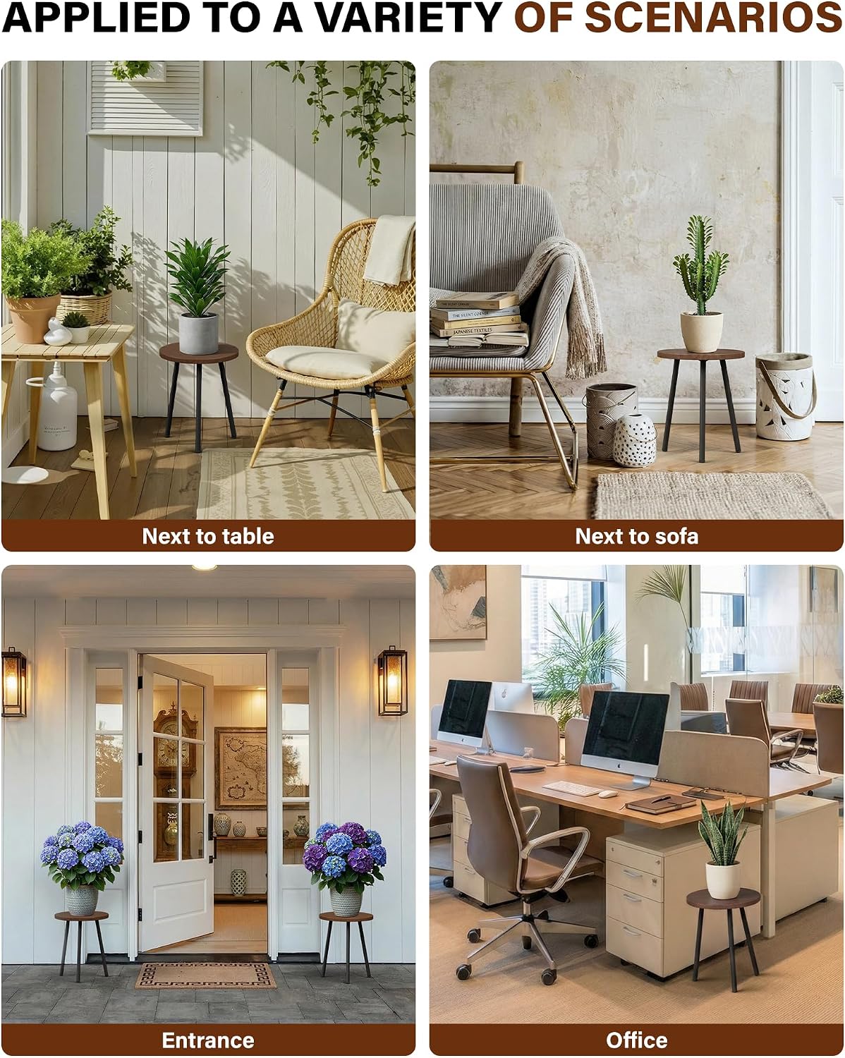 Plant Stand Indoor 2 Pack: Plant Table 14'' Wood & Metel Plant Stool | Mid Century Modern Indoor Plant Stand for
