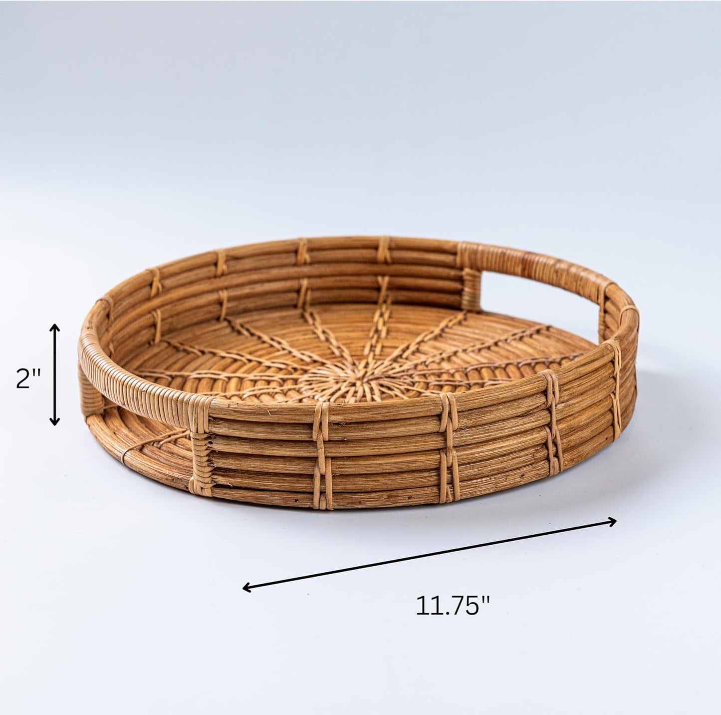 Round Rattan Tray / Washed White / 11 x 11 x 2