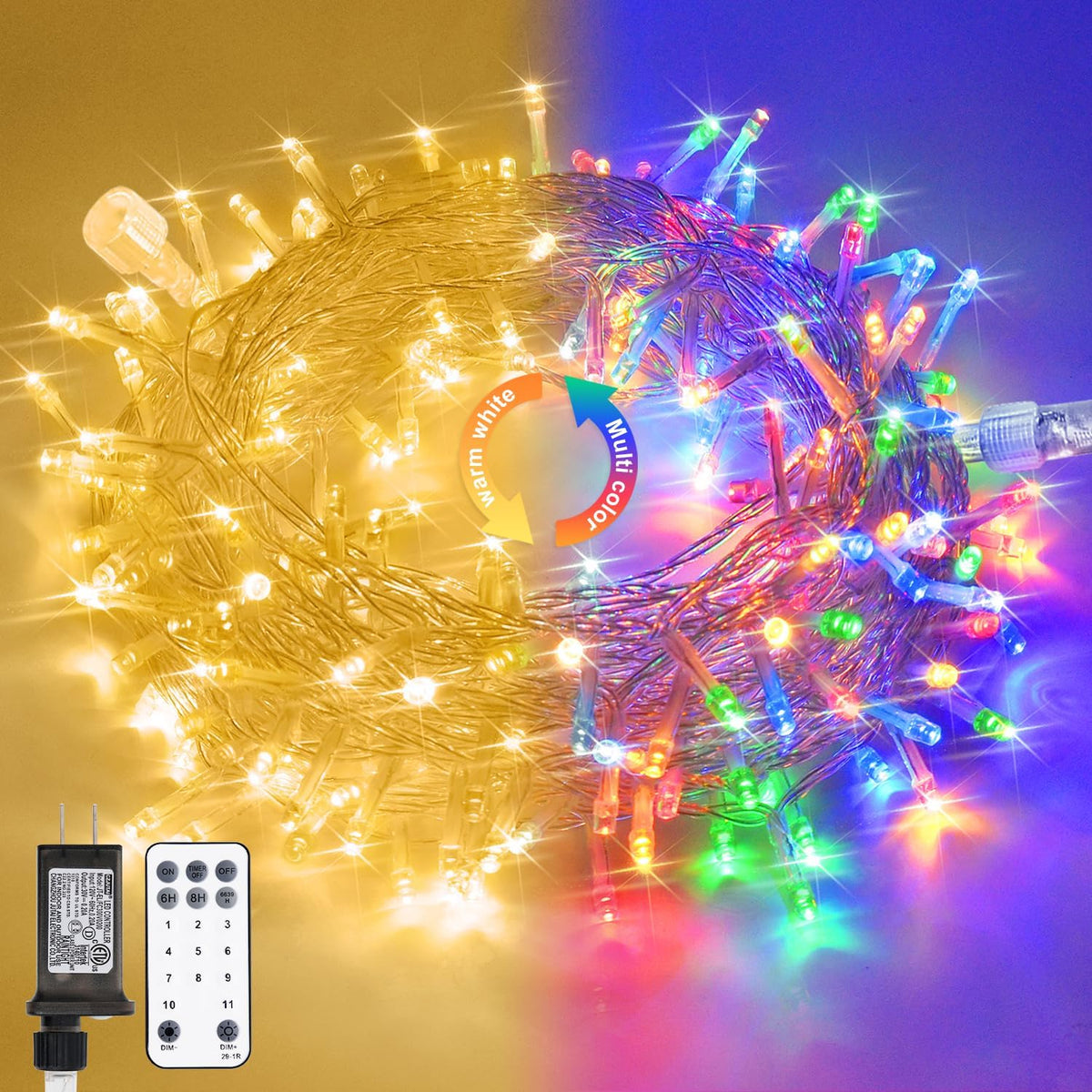 JMEXSUSS 100 LED Warm White & Multicolor Color Changing String Lights