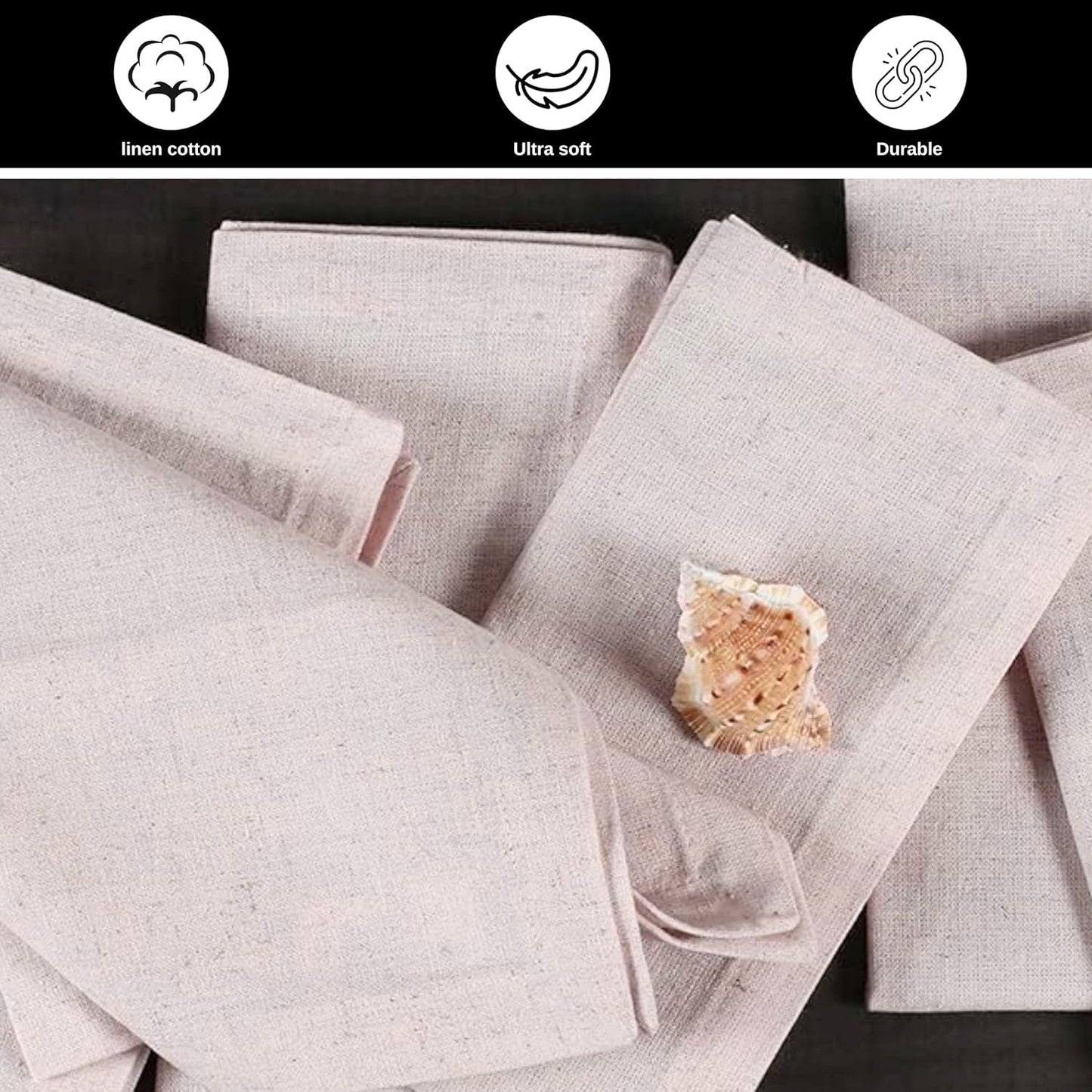 Bedding Craft Linen Cloth Dinner Napkins, Natural, 18x18, Set of 12 | Flax cotton blend, elegant table décor, machine