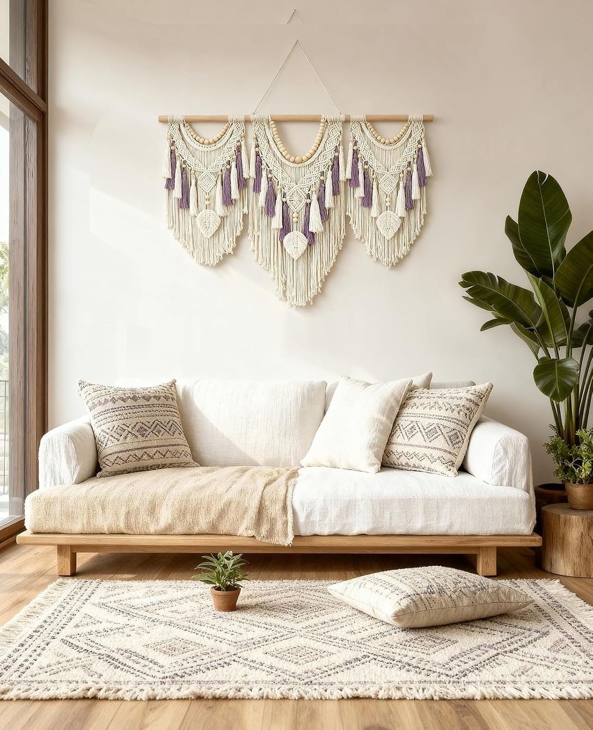Boho Wall Tapestry / 32"L x 43"W / Leaf&bead / 43 x 32