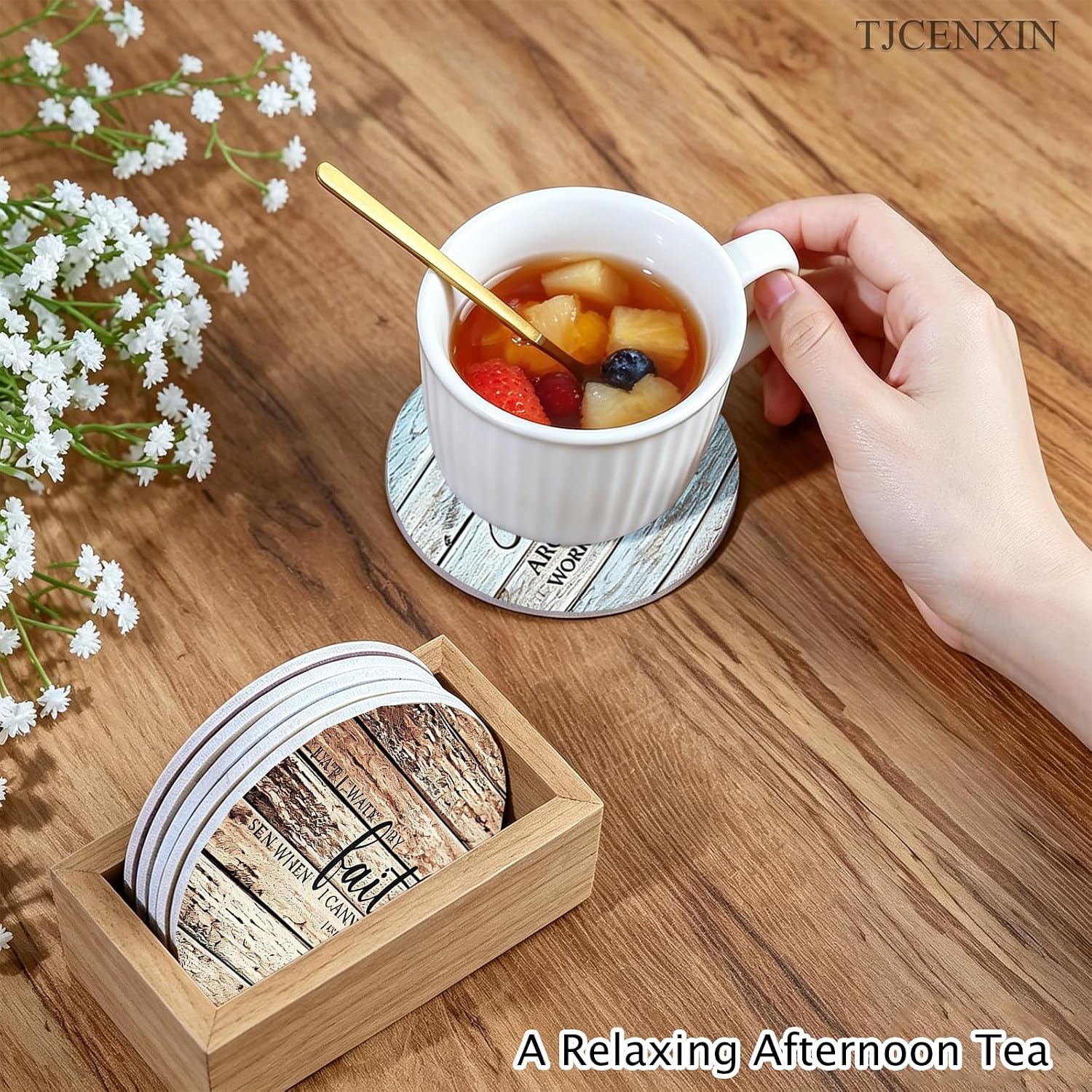 Bible Verses Wooden Coasters Set Religious Personalized Coaster for Coffee Drinks Tea / Classic