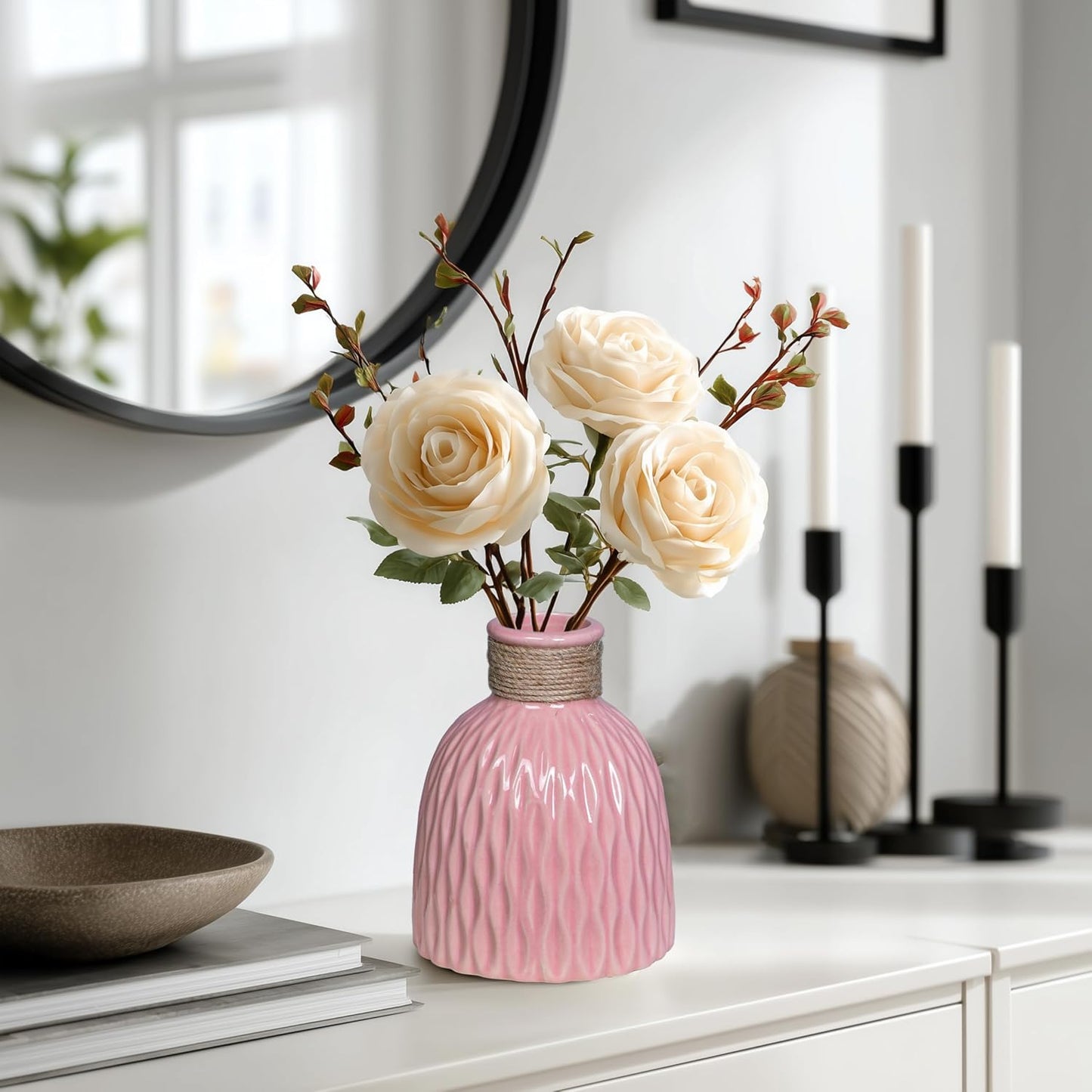 Modern Vases / Small Ceramic Vases for Flowers / Pink / 6 Inch