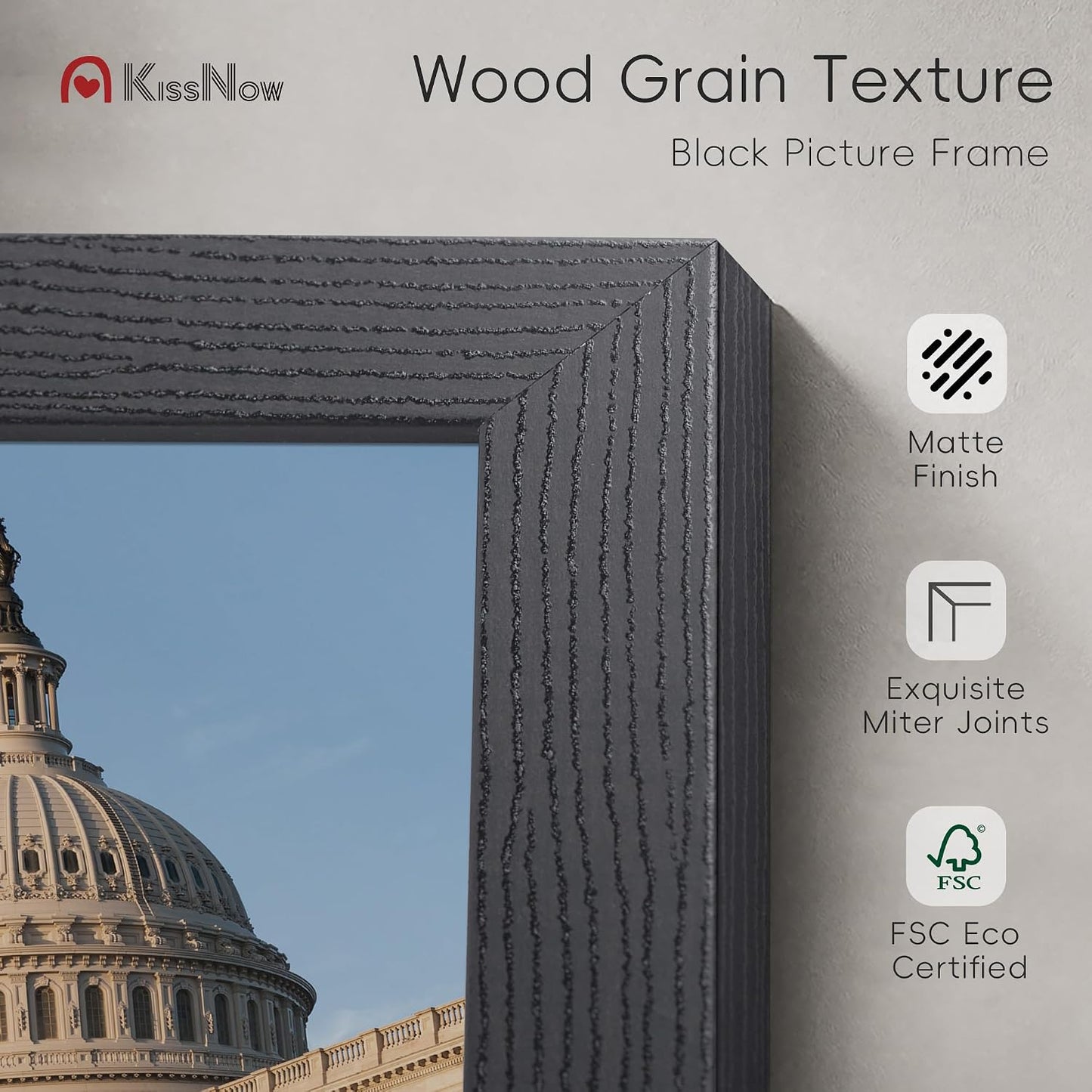 4x6 Picture Frame 4 Pack, Black Solid Wood, Wall or Tabletop | Gallery Wall Set, Thick & Wide Border, Polished