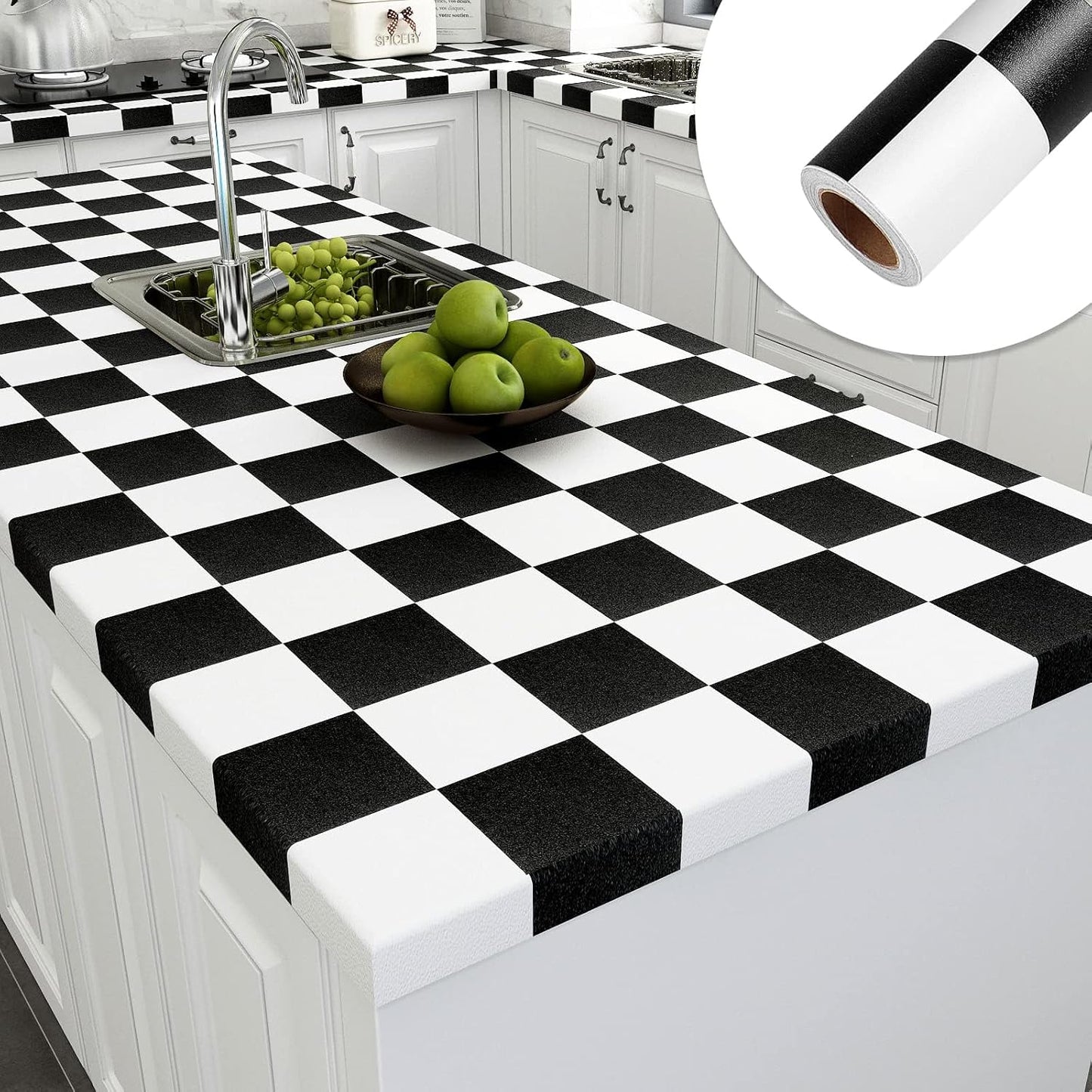 Black and White Checkered Wallpaper Contact Paper for Countertops / 17.7 x 200 / Black/white