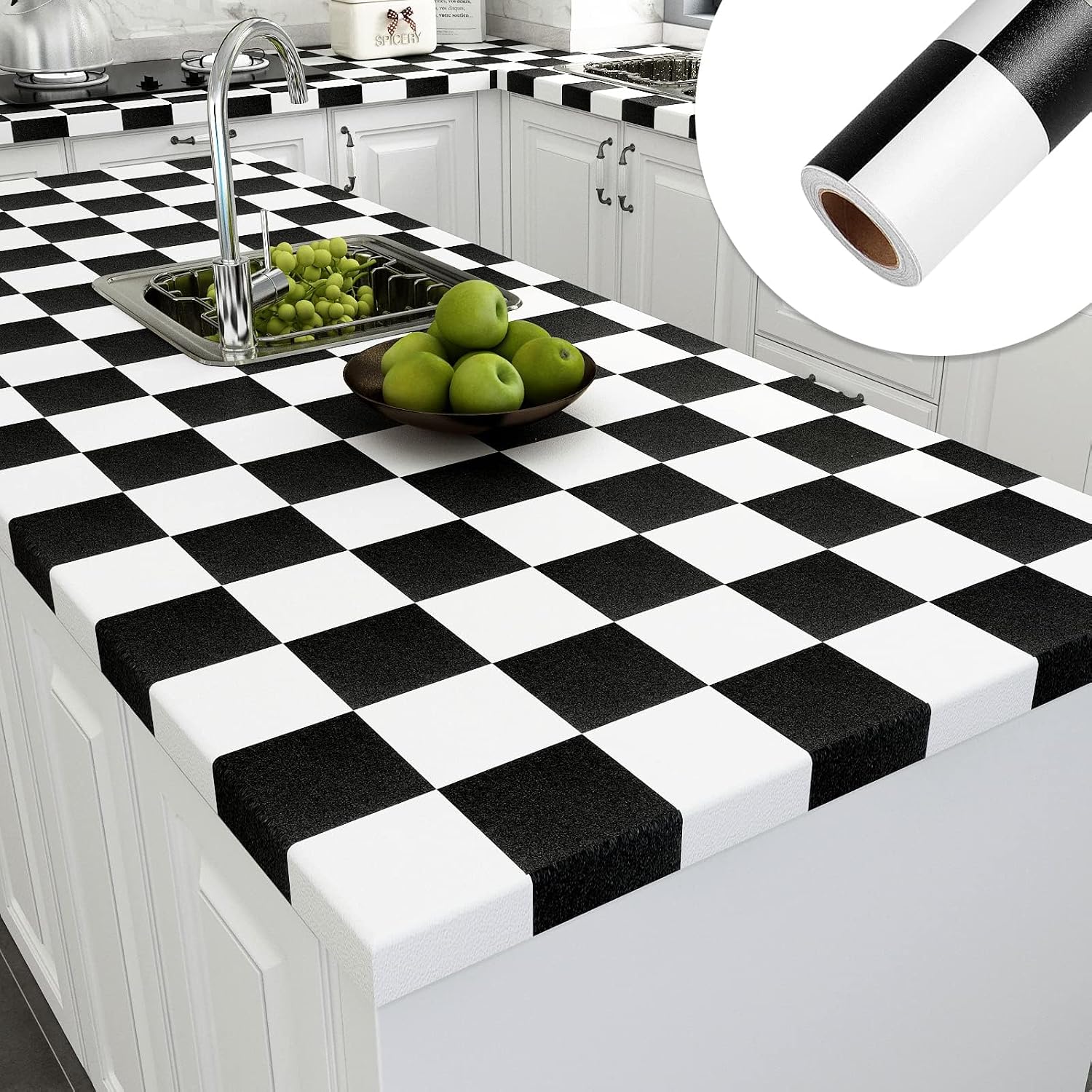Black and White Checkered Wallpaper Contact Paper for Countertops / 17.7 x 200 / Black/white
