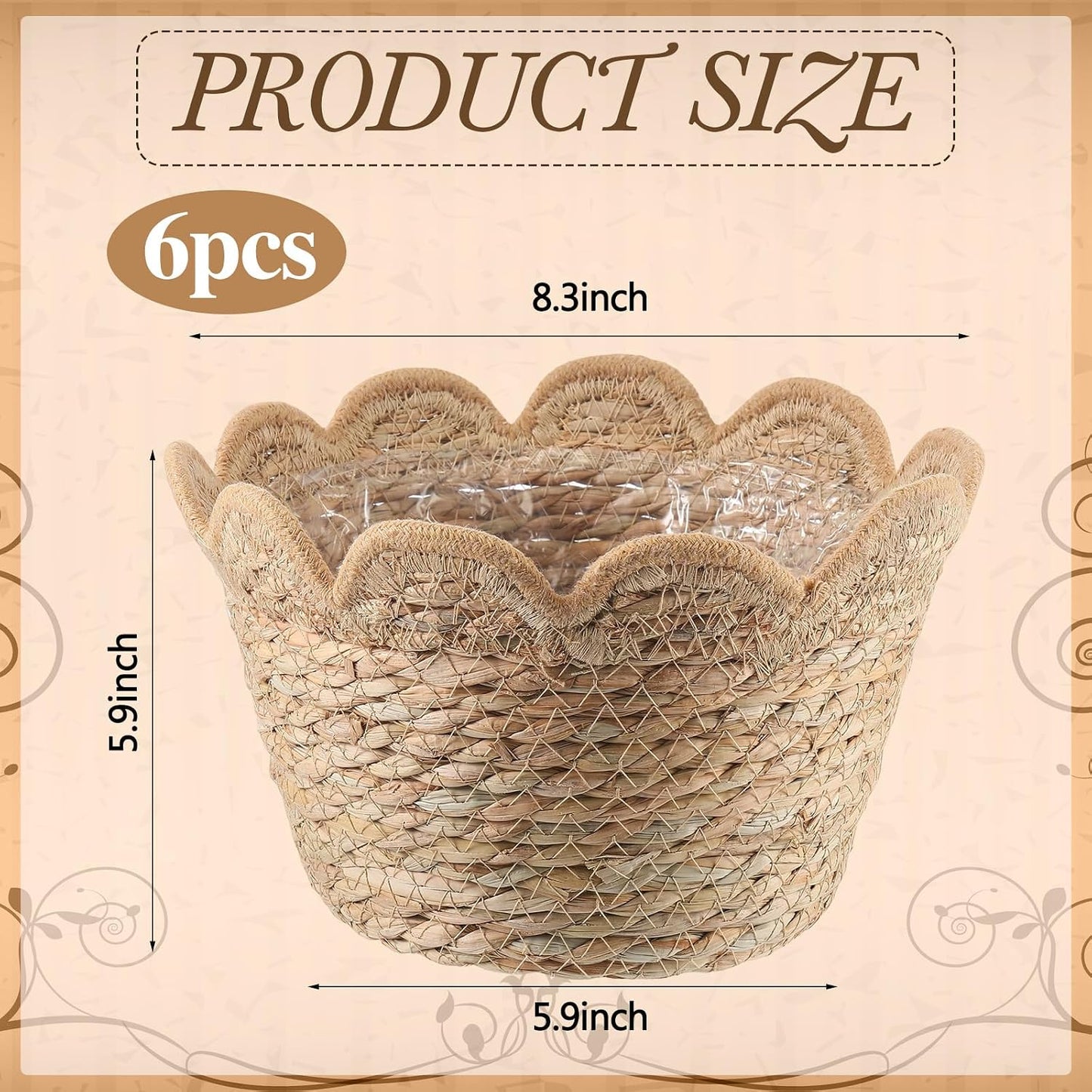 Scalloped Seagrass Plant Basket / Medium / Set of 6