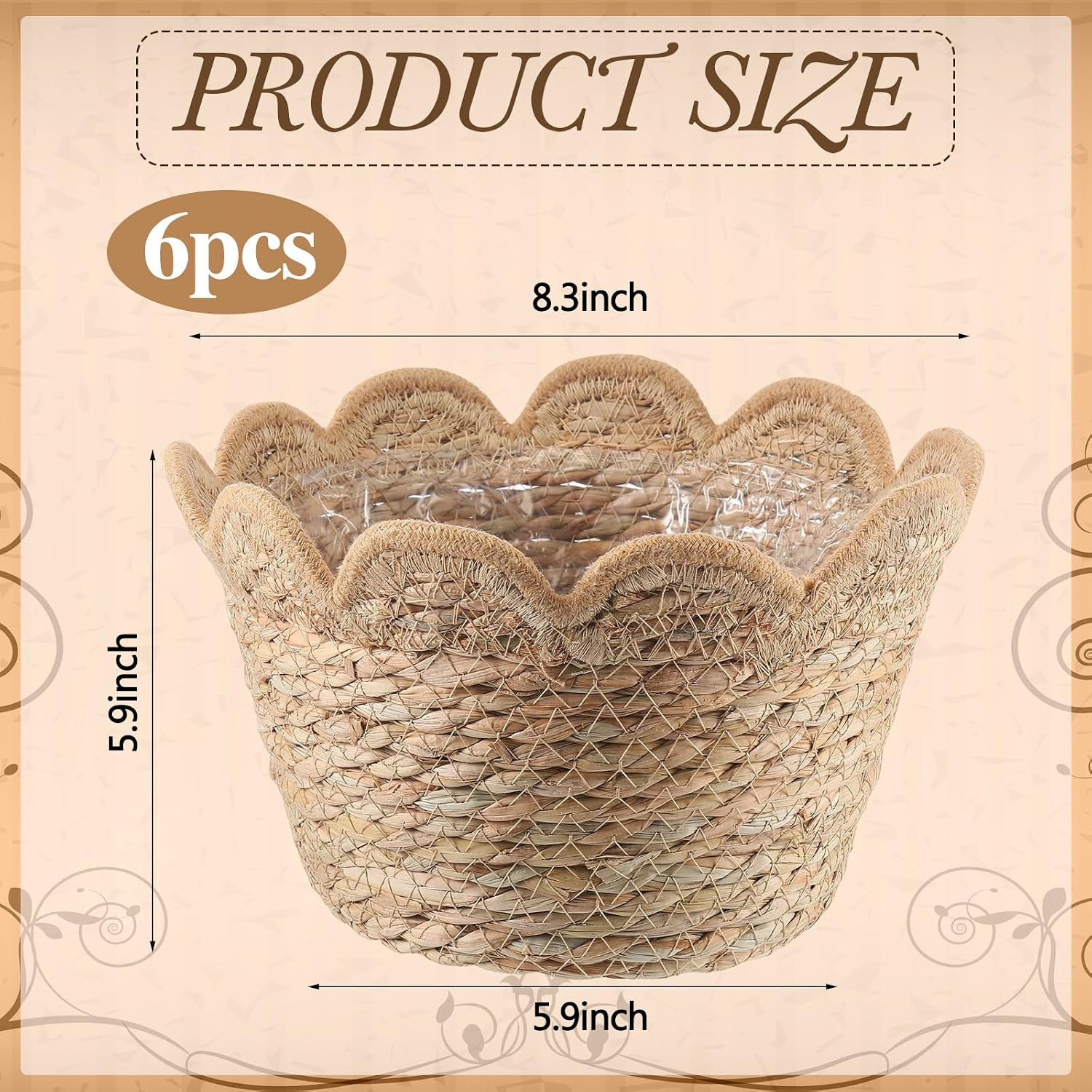Scalloped Seagrass Plant Basket / Medium / Set of 6