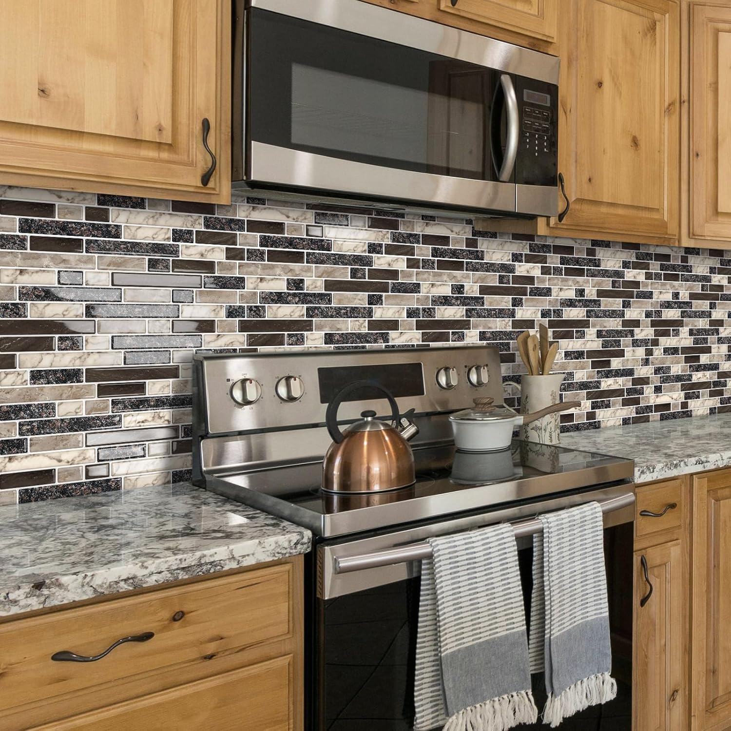Thick Peel and Stick Backsplash Tile " 3D Self Adhesive Marble Tiles / Brown / 12 x 12