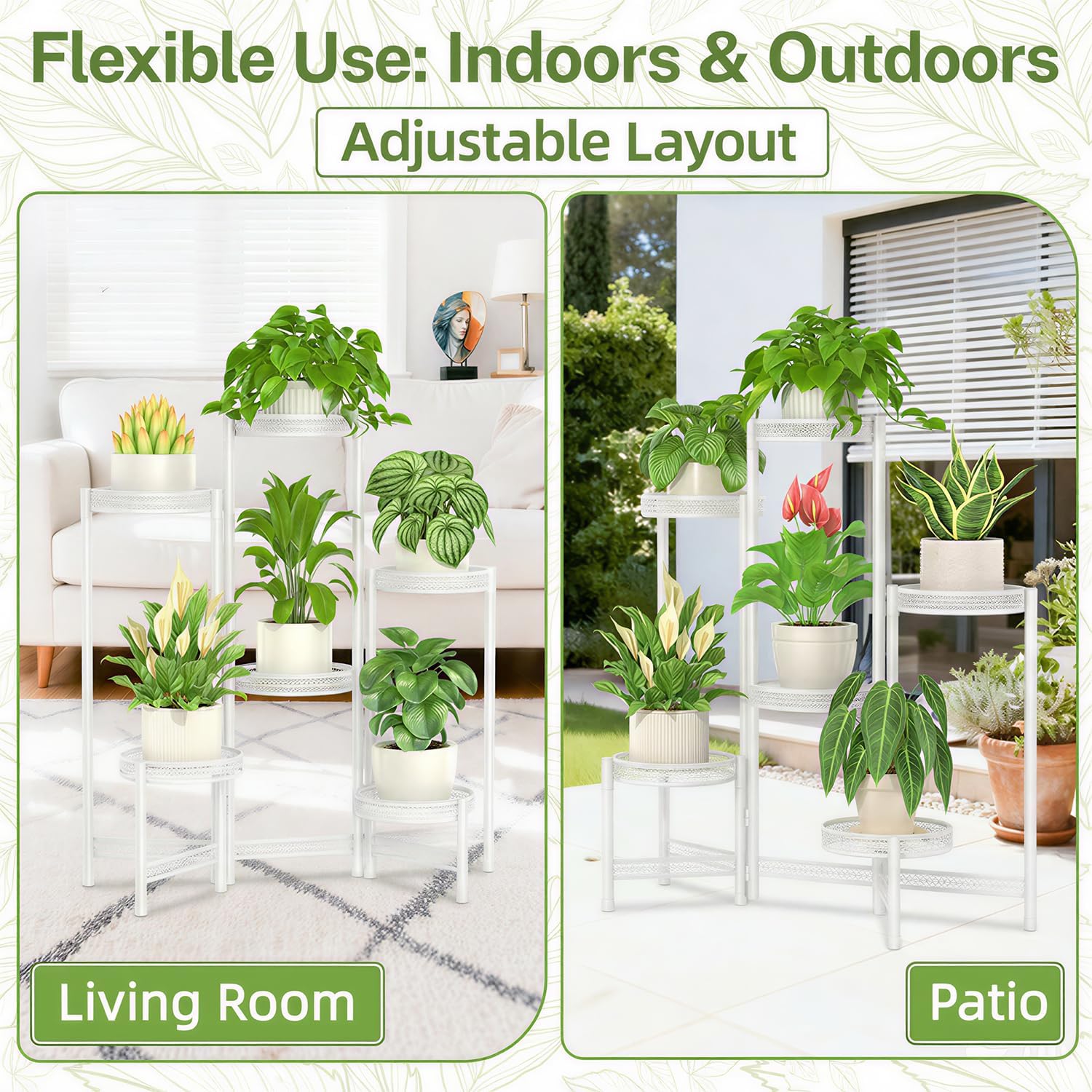 iDavosic.ly Plant Stand Indoor Outdoor, 6 Tier Iron Corner Shelf, White | Tiered Tall Flower Display Holder, Folding