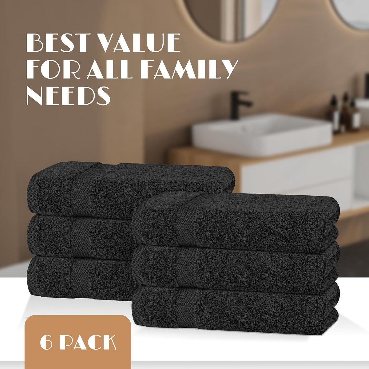 White Classic Wealuxe Black Bath Towels 24x50 Inch, Cotton Towel Set for Bathroom, Hotel, Gym, Spa, Soft Extra