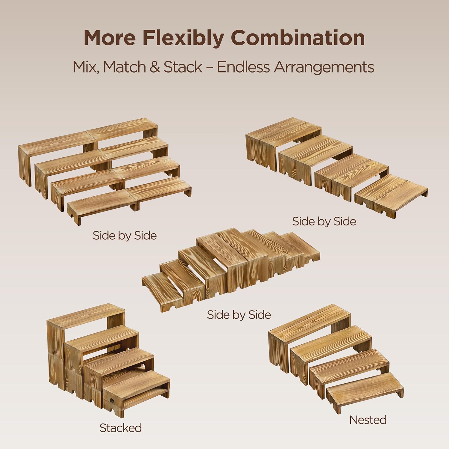 Stackable Modular Cupcake Stand Buffet Risers / Natural Wood / Set of 2